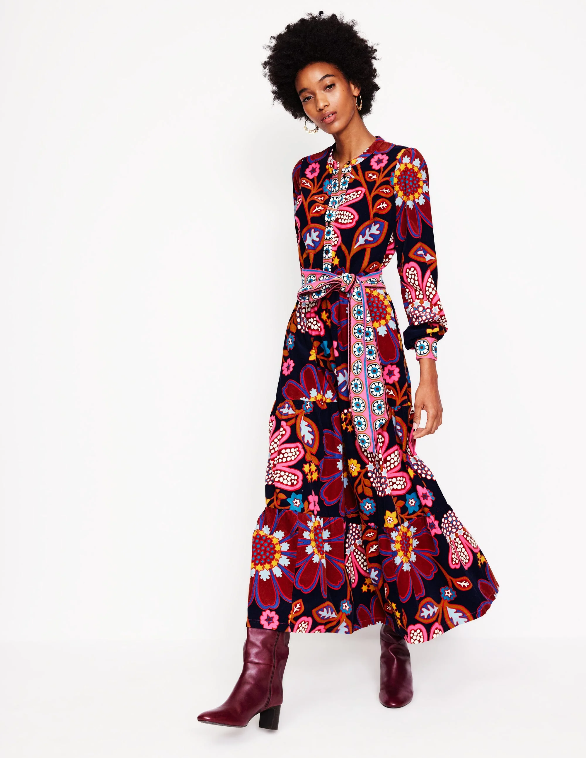 Alba Cord Maxi Dress-French Navy, Cosmic Meadow - Image 2