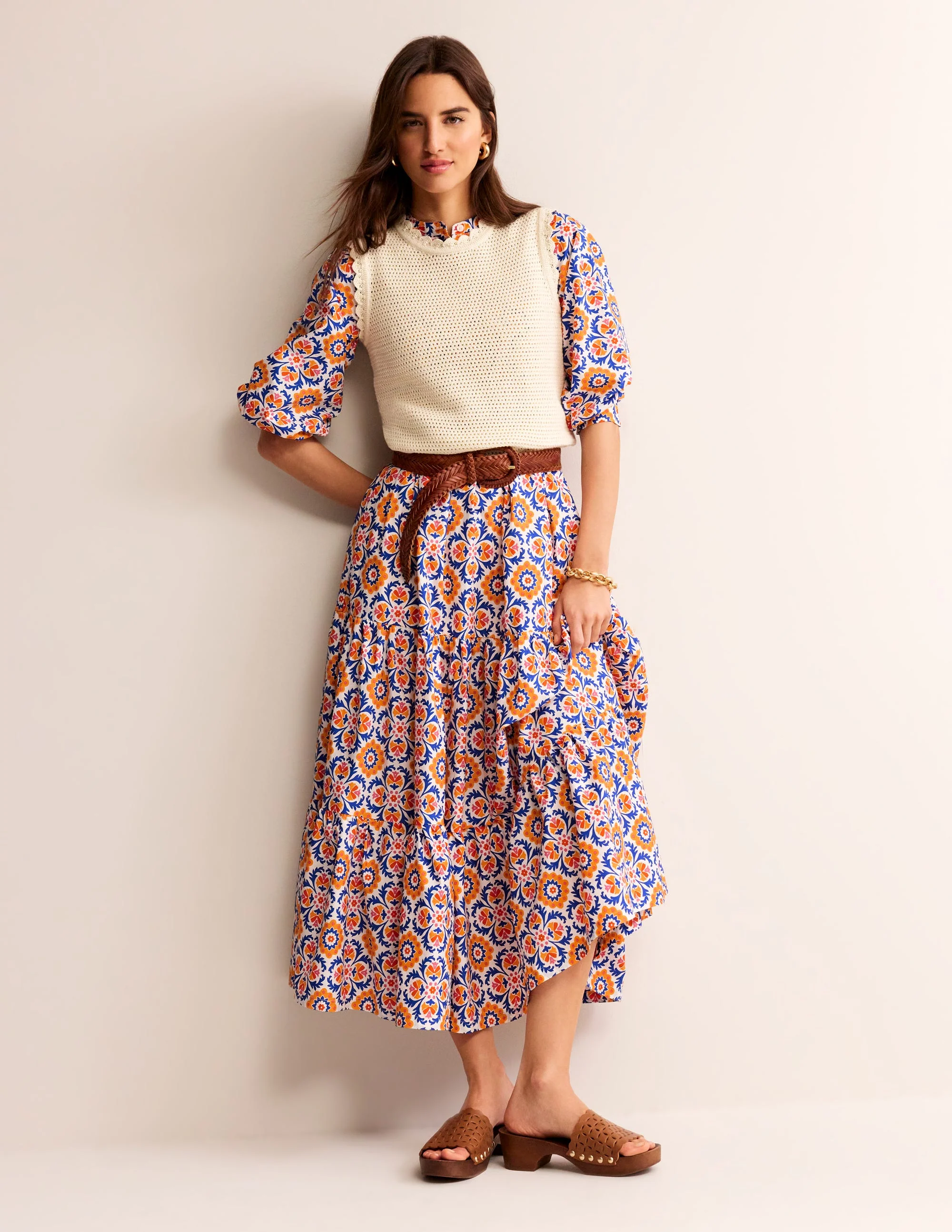 Alba Tiered Cotton Maxi Dress-Artisan's Gold, Mosaic Bloom - Image 6