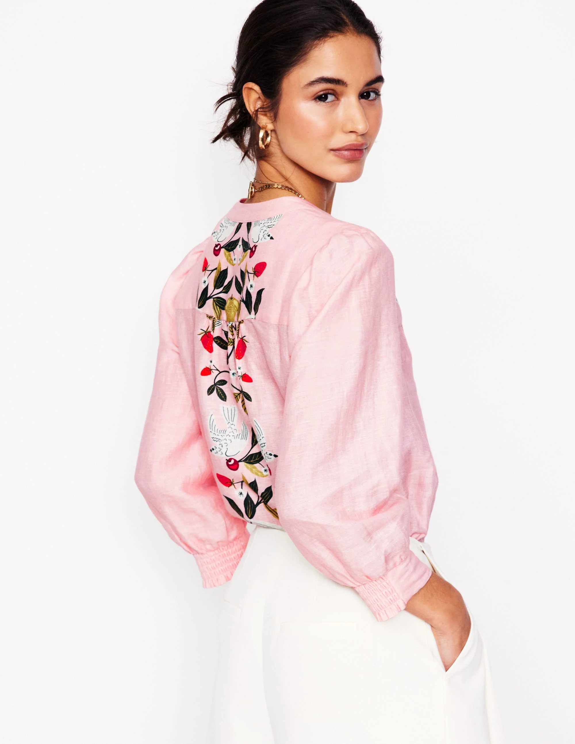 Alicia Linen Top-Provence Pink, Bird Paradise - Image 4