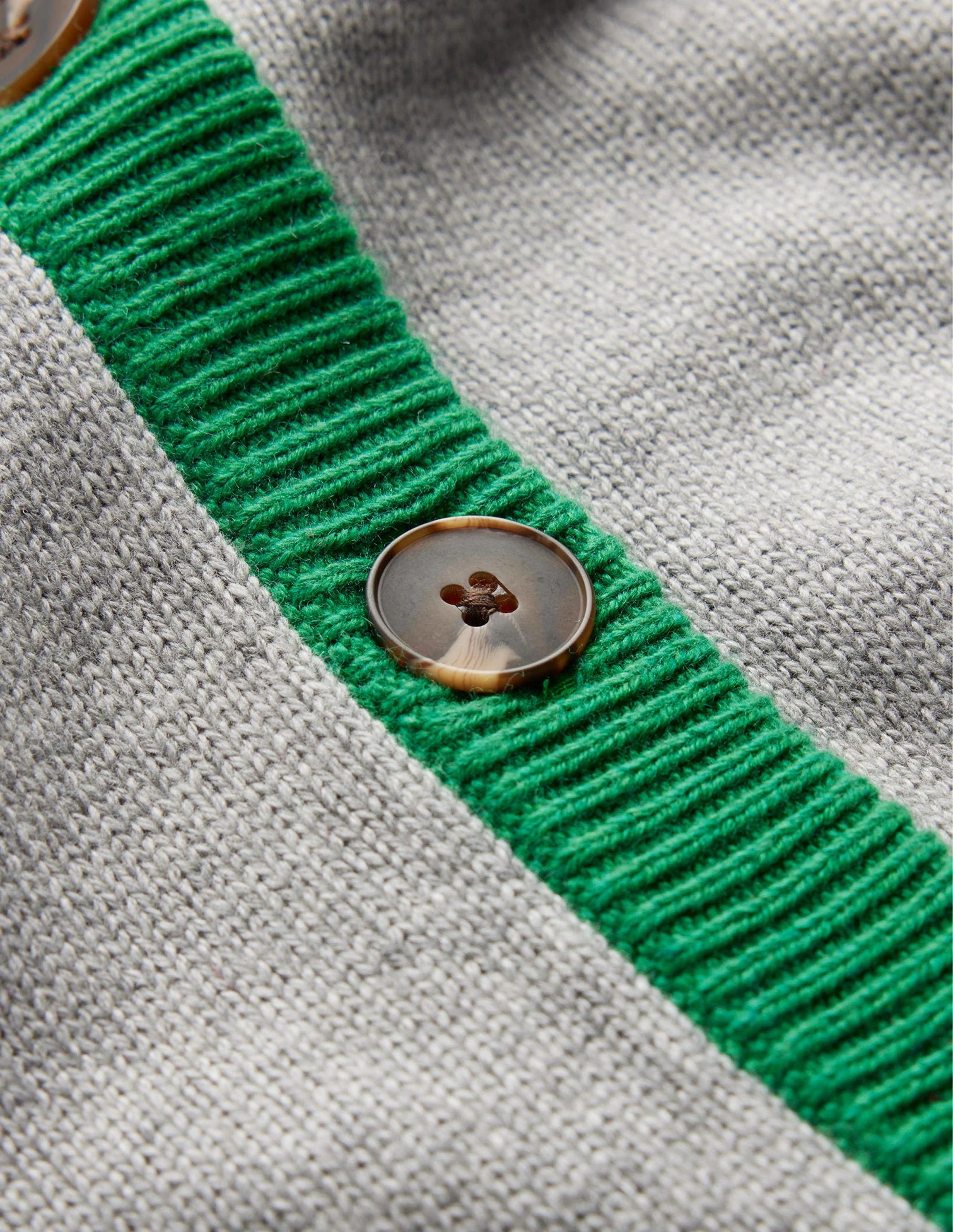 Alma Contrast Trim Cardigan-Grey Melange, Rich Emerald - Image 6