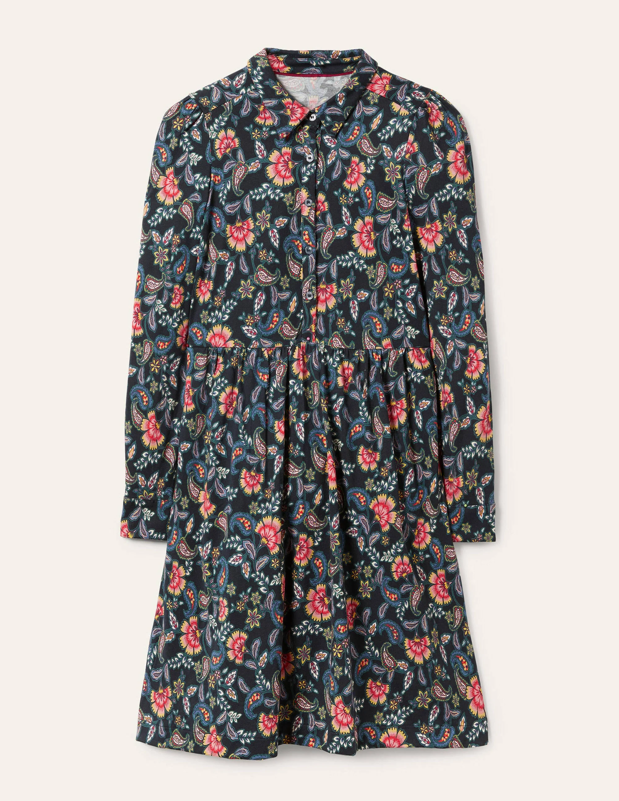 Alma Jersey Shirt Dress-Black, Exotic Floral - Image 6