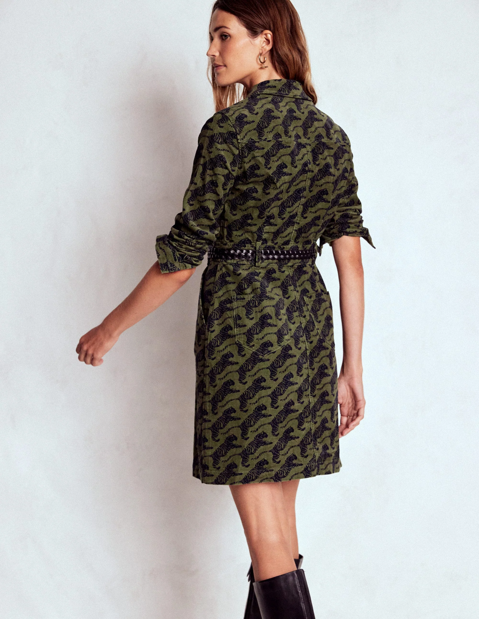 Amanda Cord Short Dress-Woodland Green, Leaping Tiger - Image 3