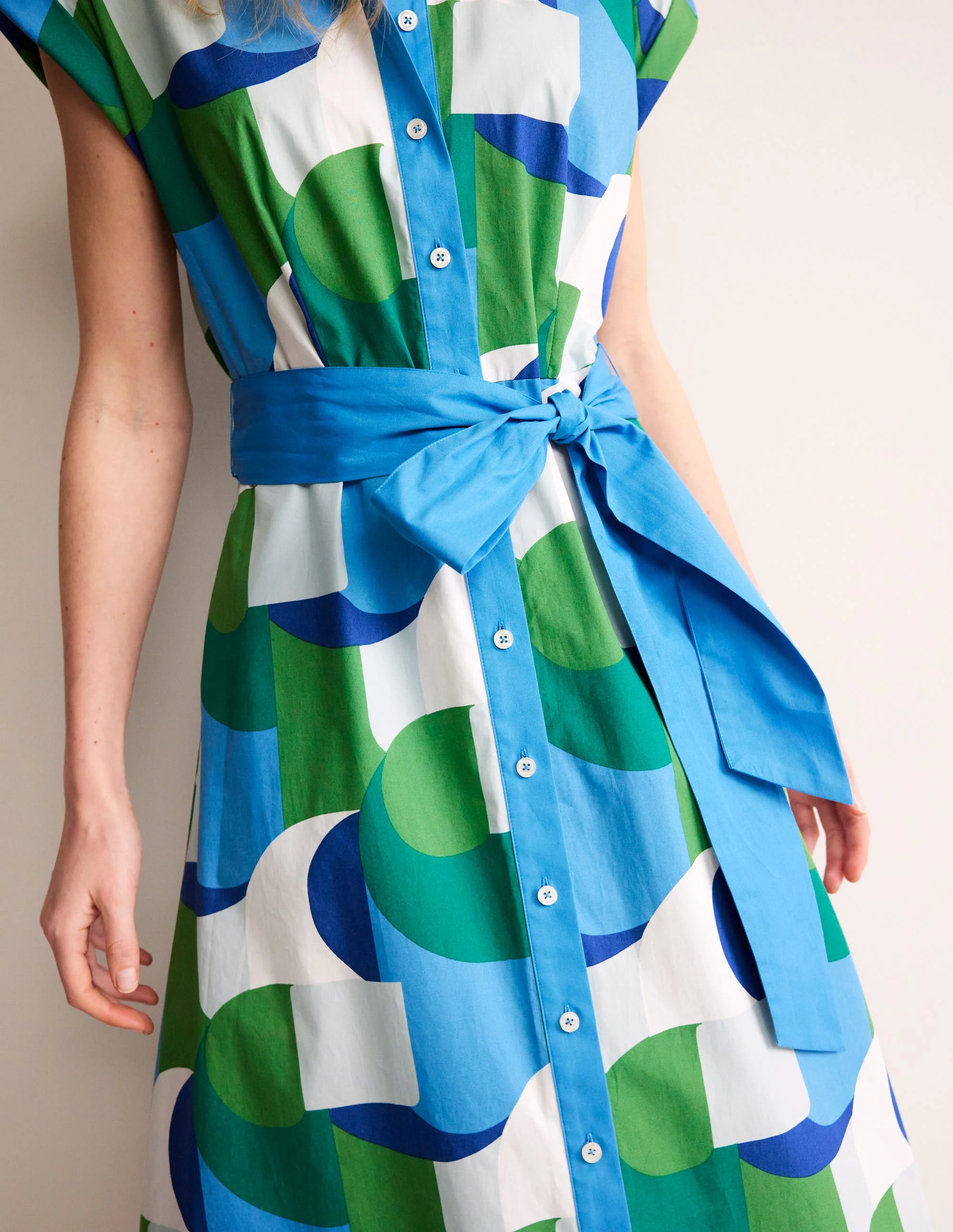 Amanda Cotton Midi Shirt Dress-Blue, Geometric Swirl - Image 3