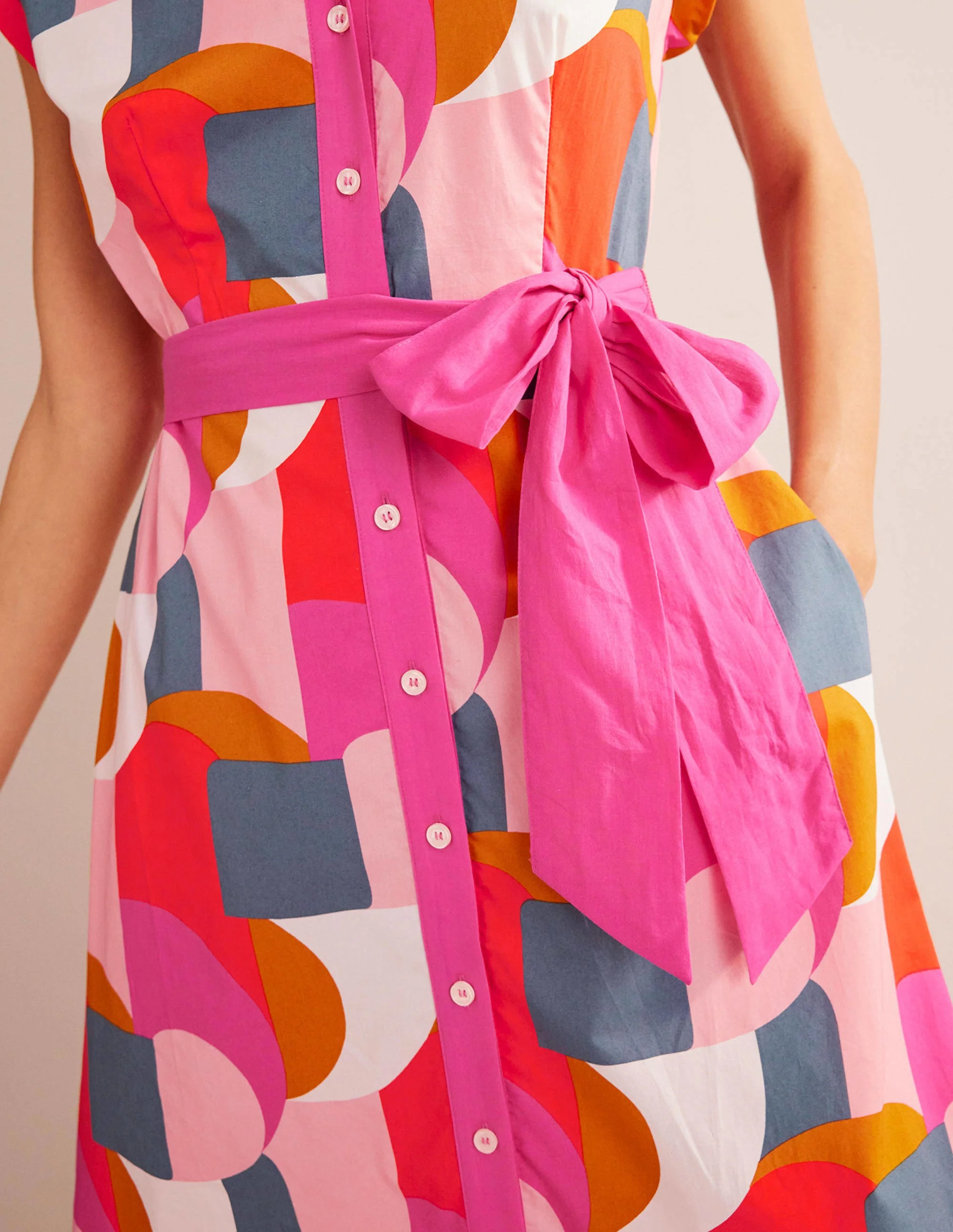 Amanda Cotton Midi Shirt Dress-Festival Pink, Geometric Swirl - Image 2