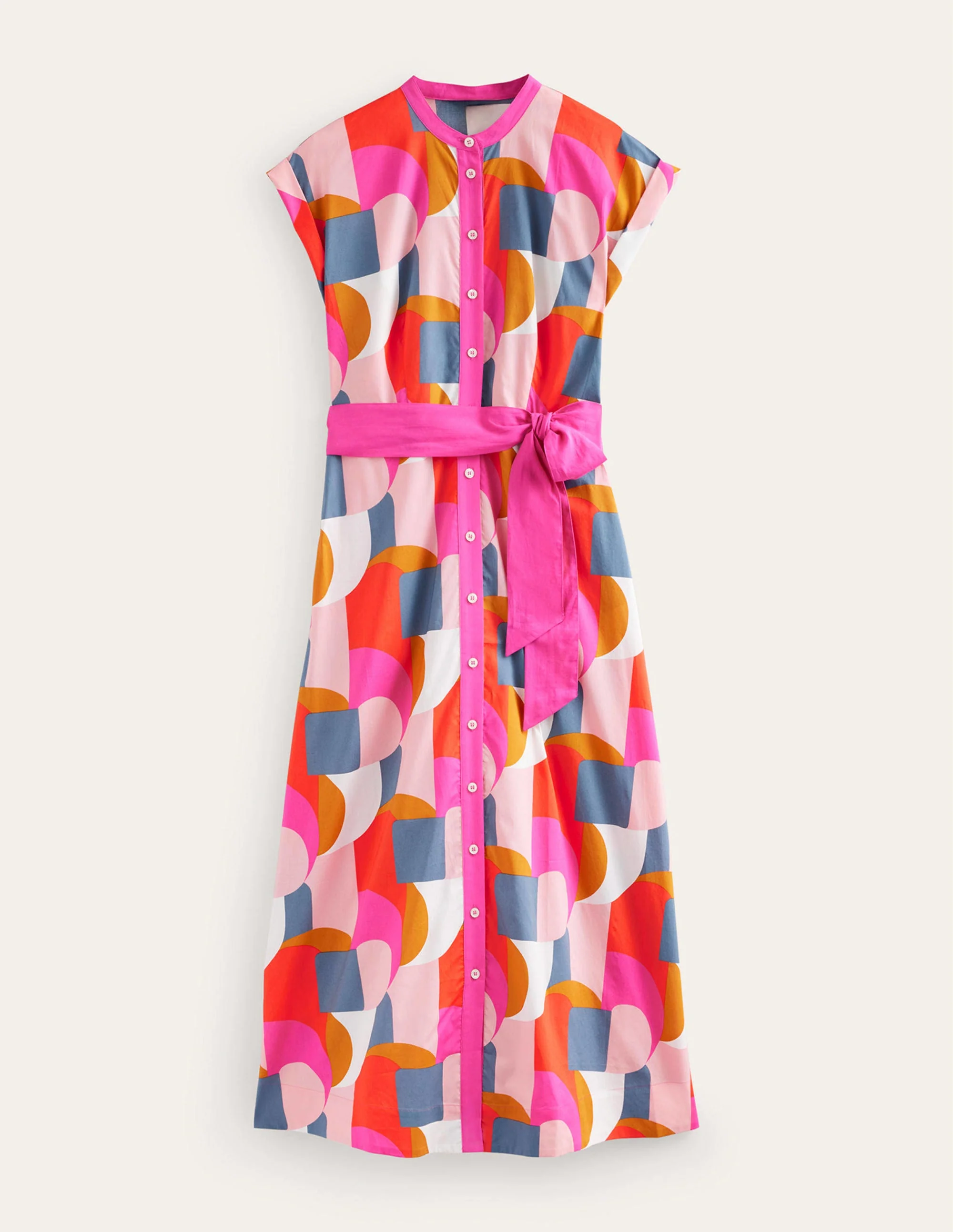 Amanda Cotton Midi Shirt Dress-Festival Pink, Geometric Swirl - Image 7
