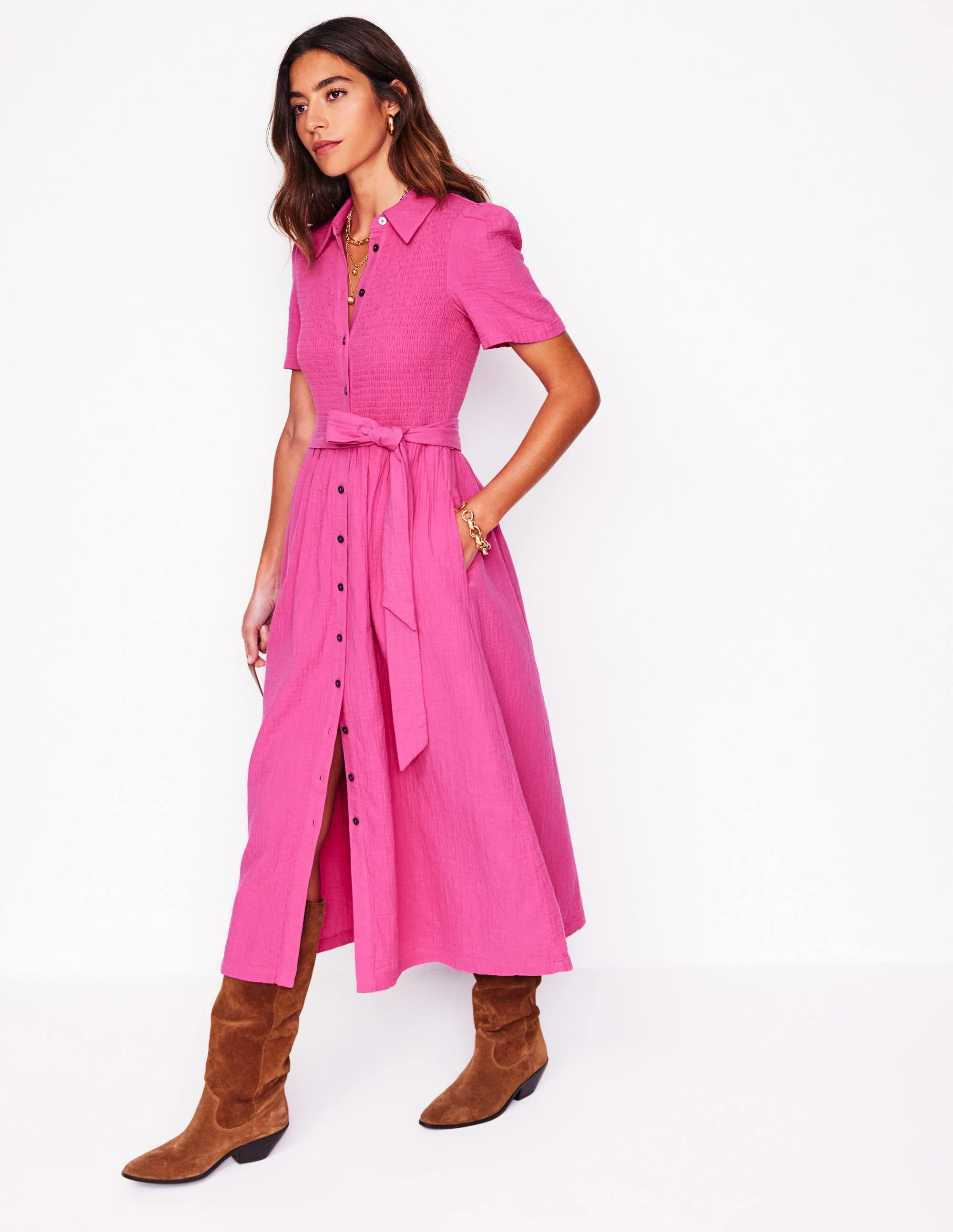 Amber Double Cloth Midi Dress-Cosmos Pink - Image 5