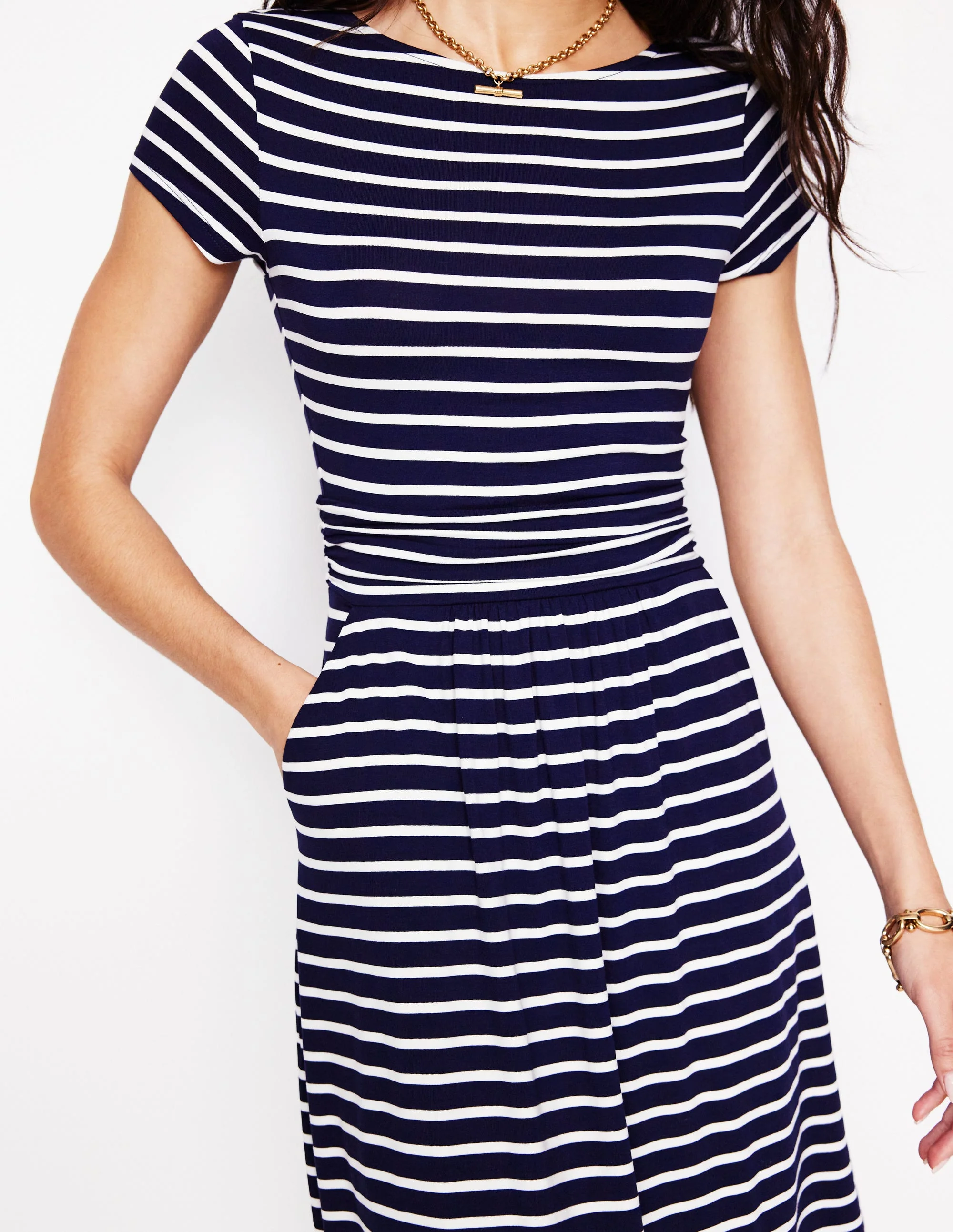 Amelie Jersey Dress-Navy, Ivory Stripe - Image 2