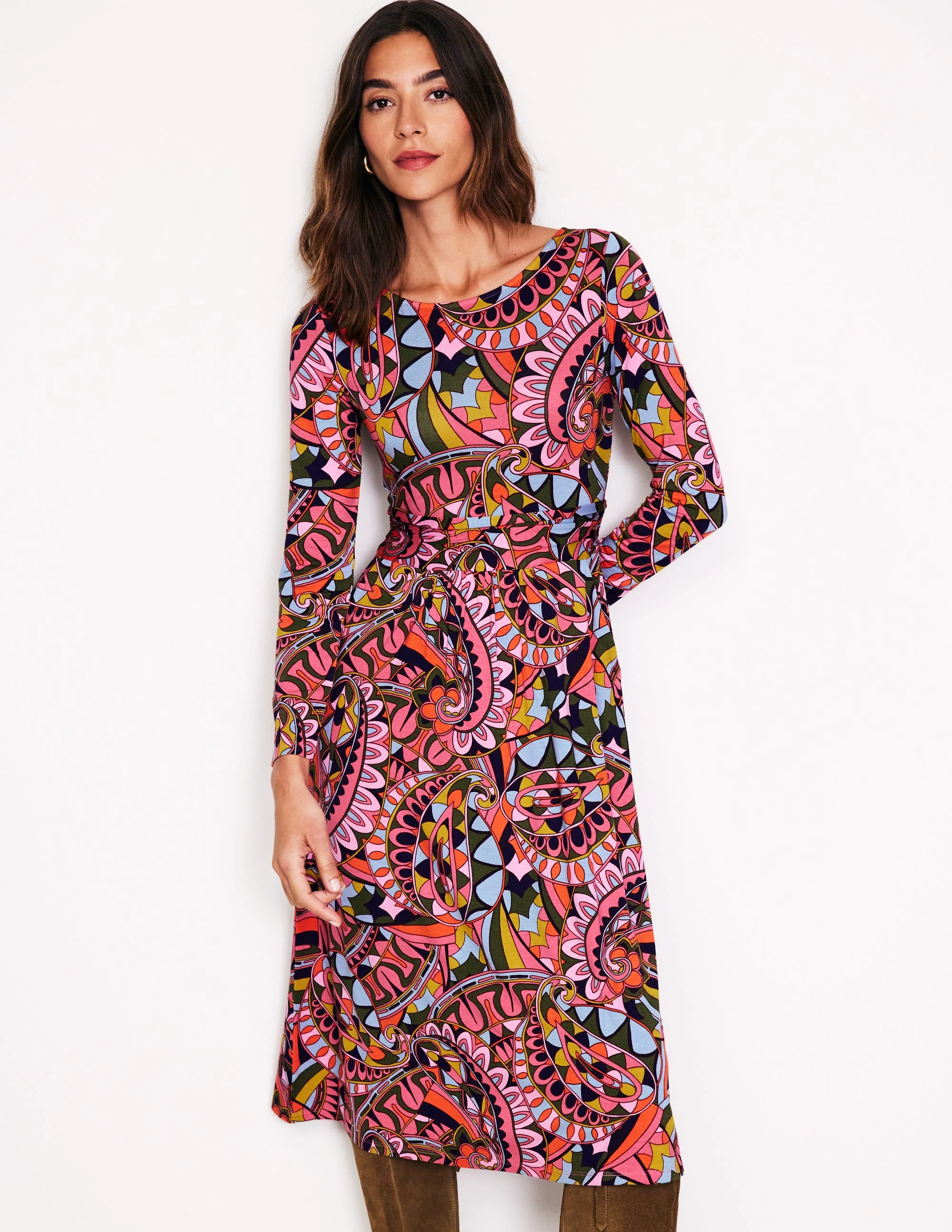 Amelie Long Sleeve Midi Dress-Multi, Kaleidoscopic Paisley - Image 4