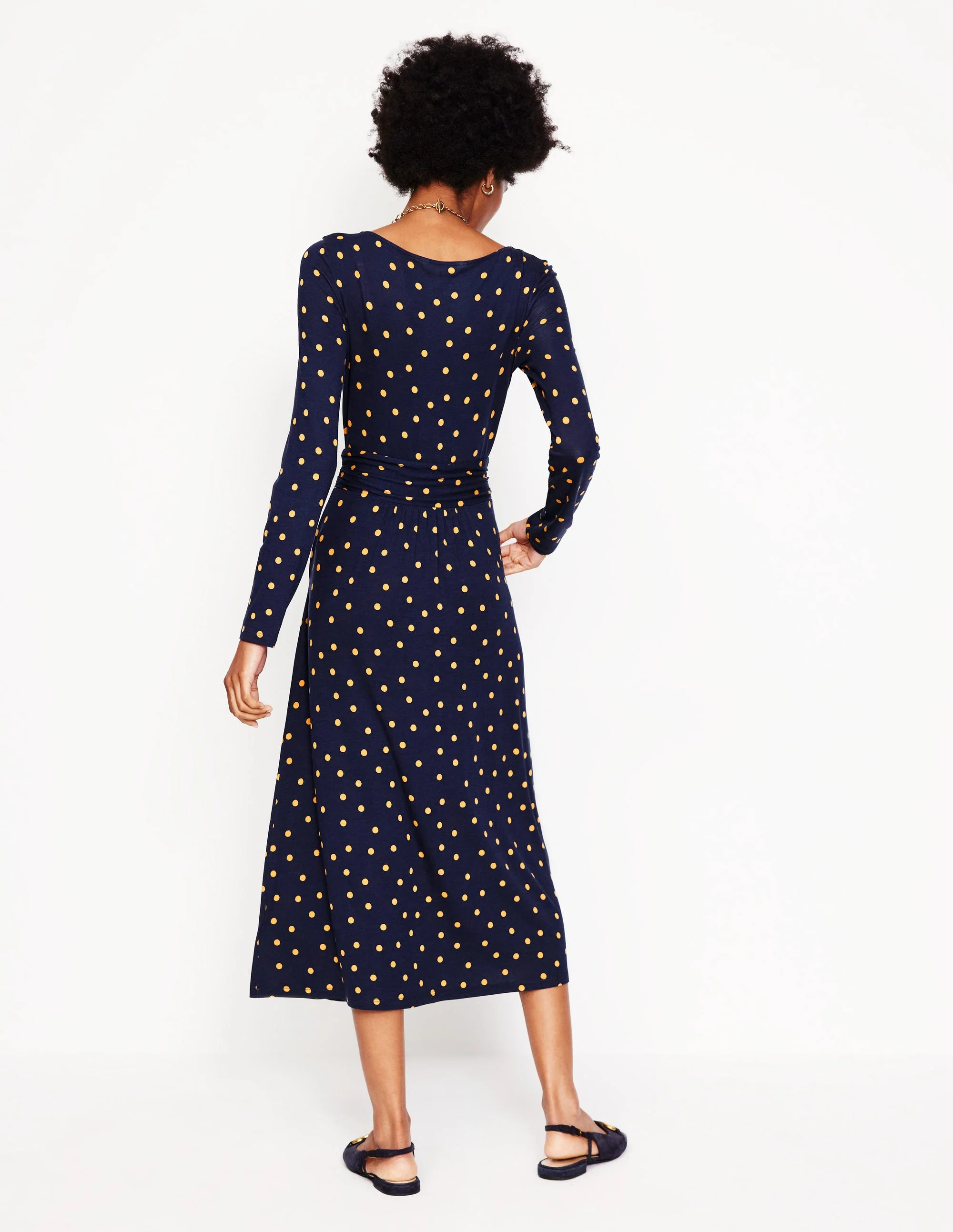 Amelie Long Sleeve Midi Dress-Navy, Sparse Spot - Image 3