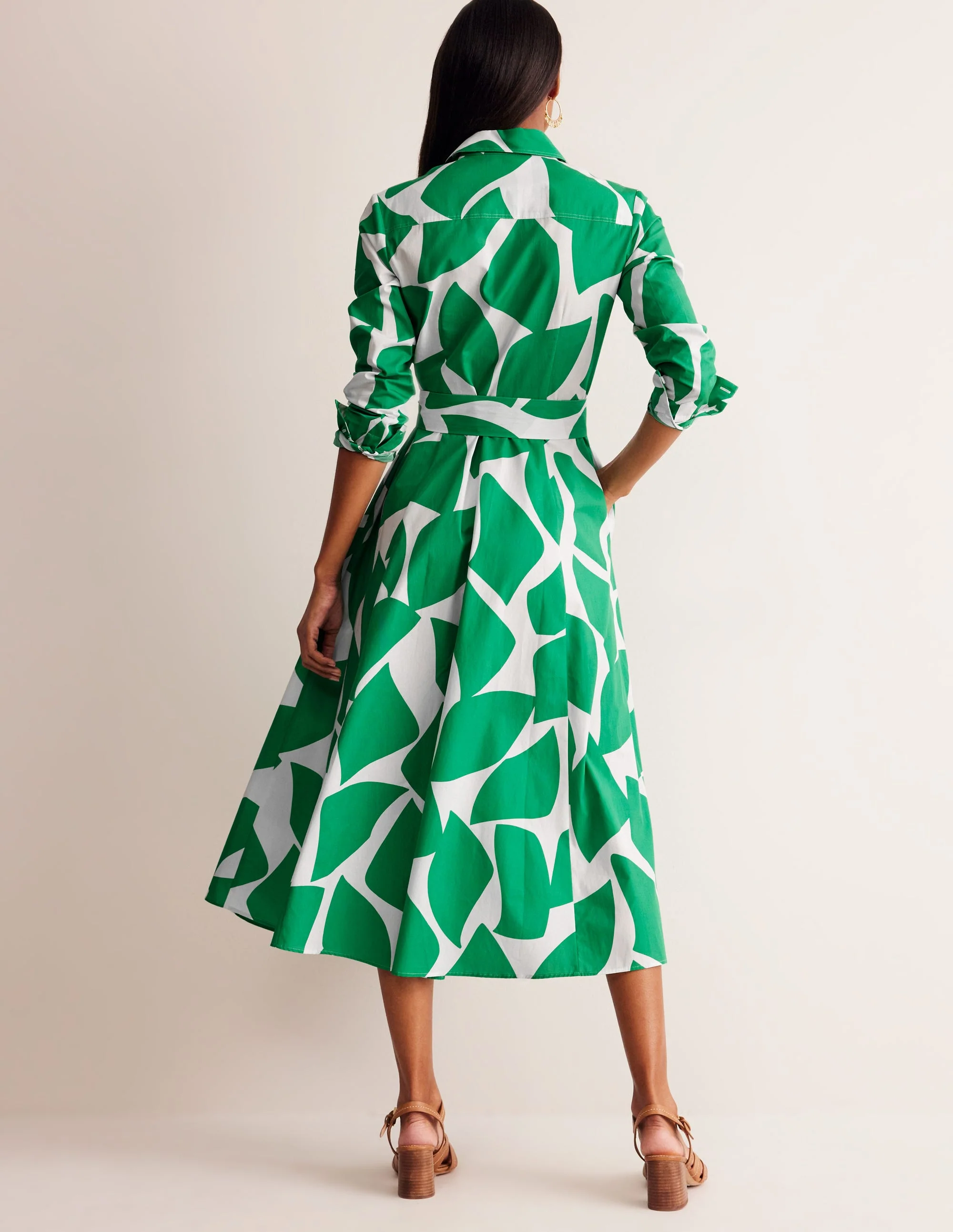 Amy Cotton Midi Shirt Dress-Green Tambourine, Terazzo - Image 3