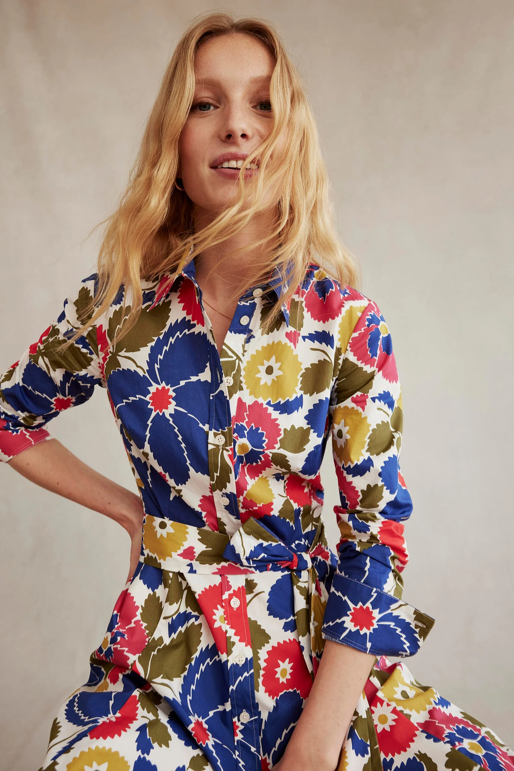Amy Cotton Midi Shirt Dress-Multi, Bloomsbury Pop - Image 6