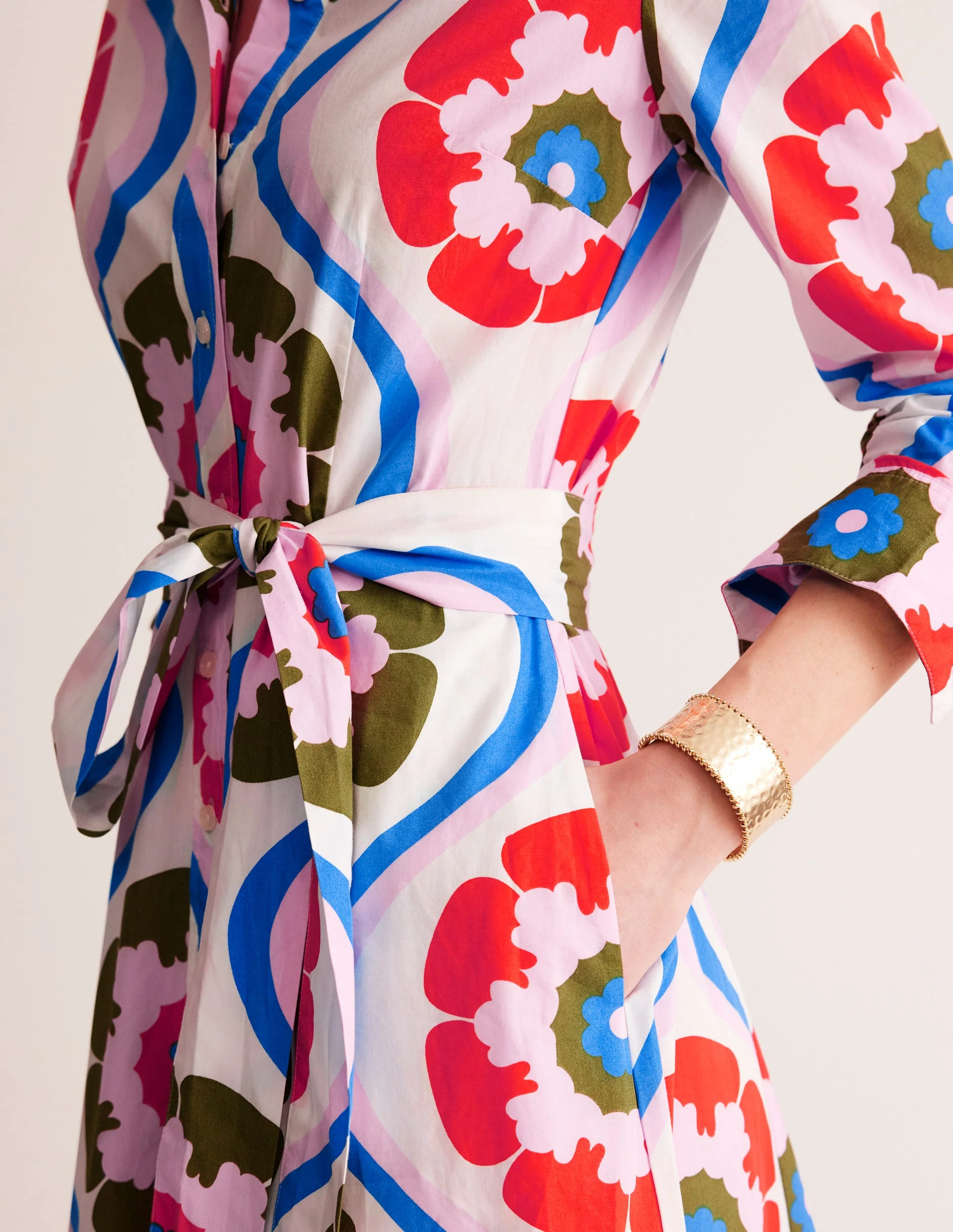 Amy Cotton Midi Shirt Dress-Multi, Geo Floret - Image 2