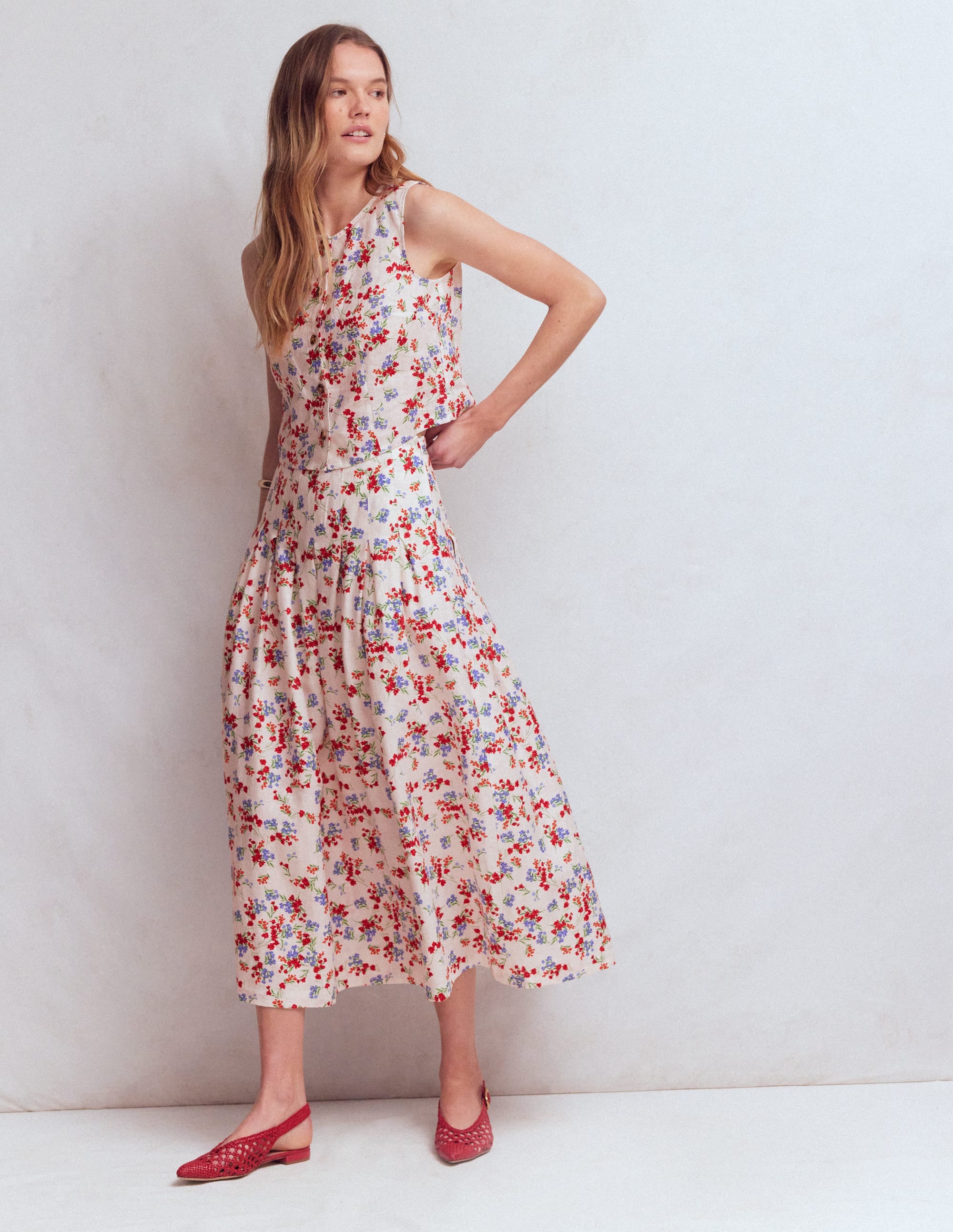 Andrea Linen Shell Top-Ivory, Bloom Scatter - Image 5