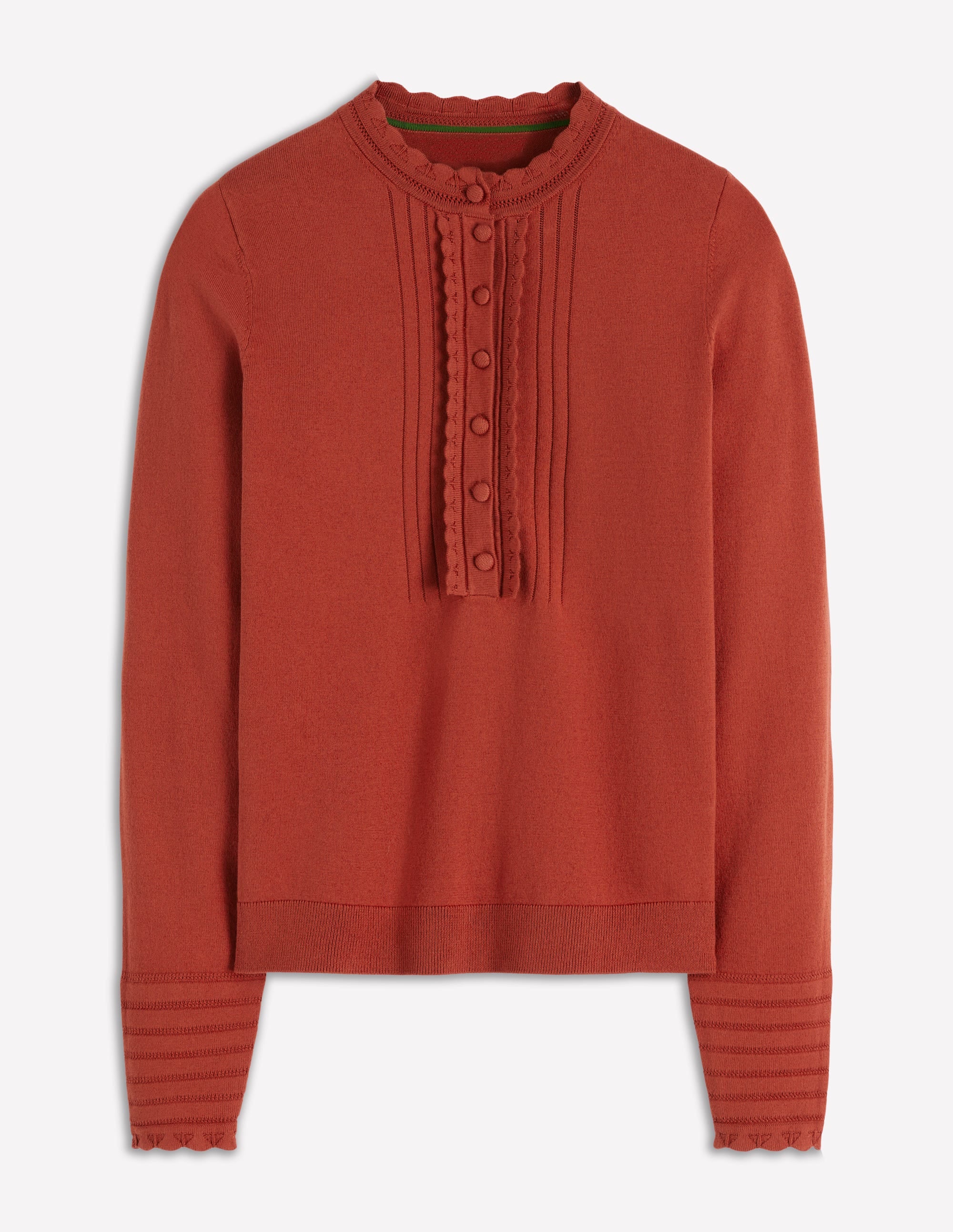 Angela Cotton Scallop Sweater-Roasted Chestnut Brown - Image 6