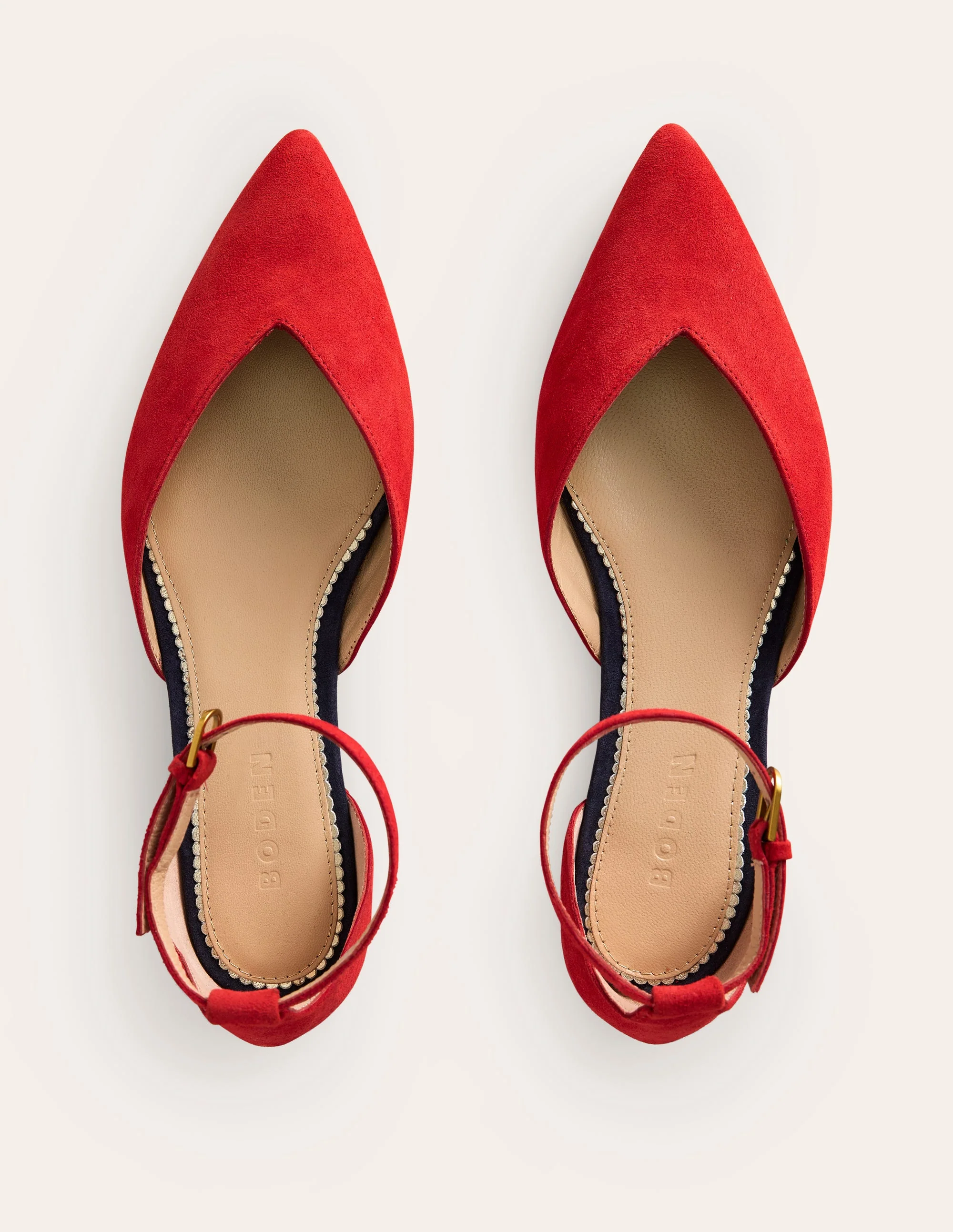Ankle Strap Point Flats-Post Box Red Suede - Image 5