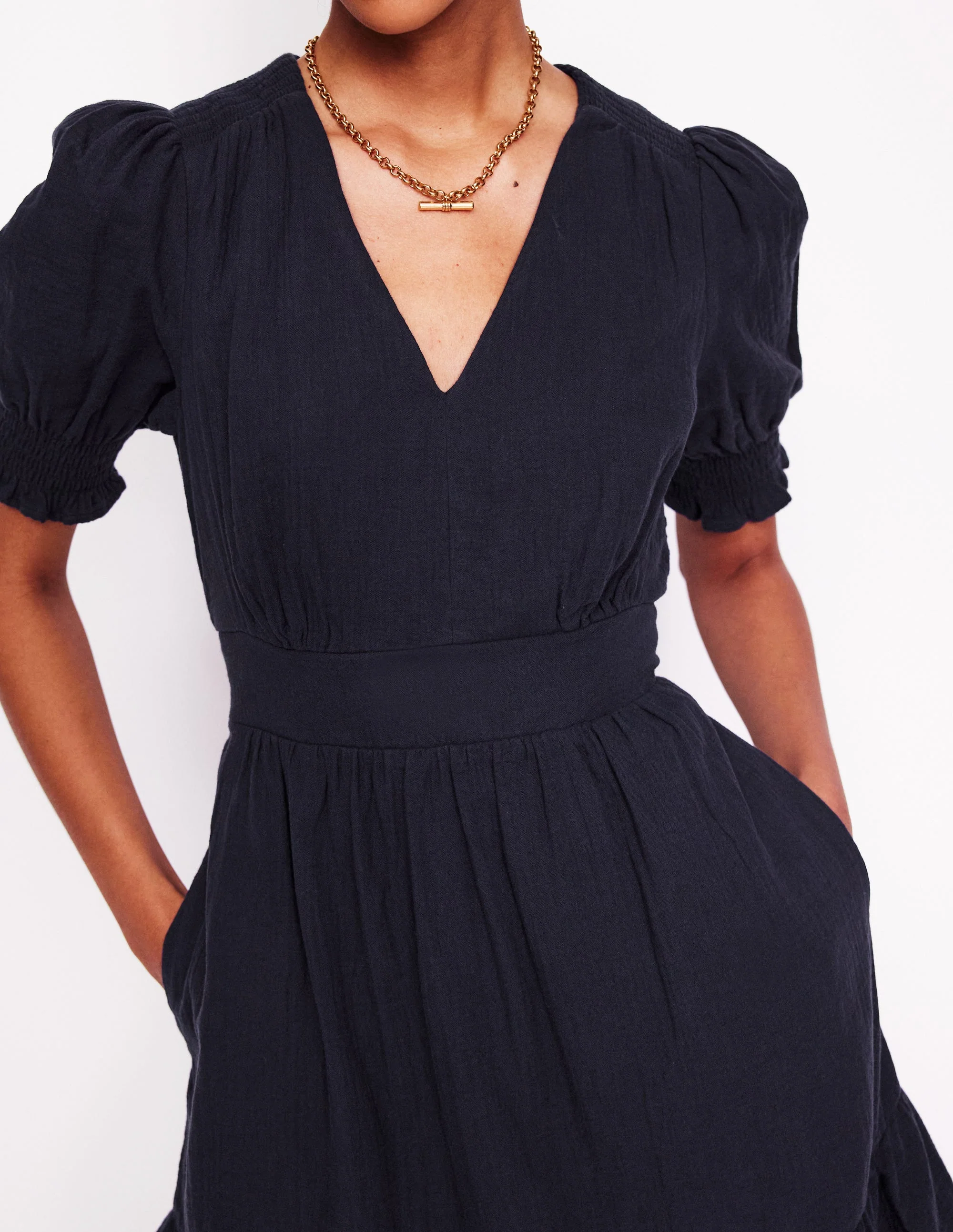 Anna Double Cloth Short Dress-Navy - Image 2