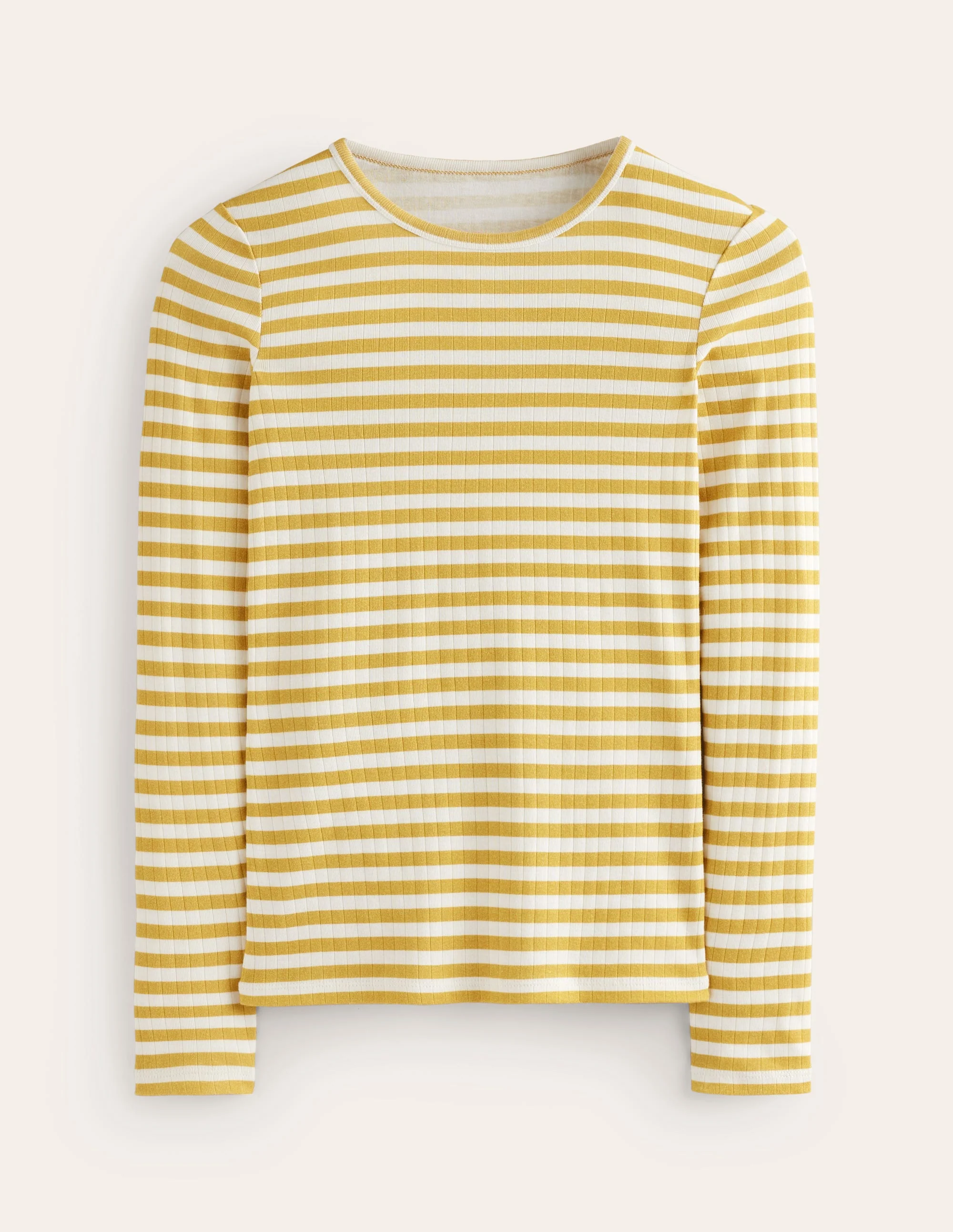 Anna Rib Long Sleeve T-Shirt-Oil Yellow, Ivory Stripe - Image 5