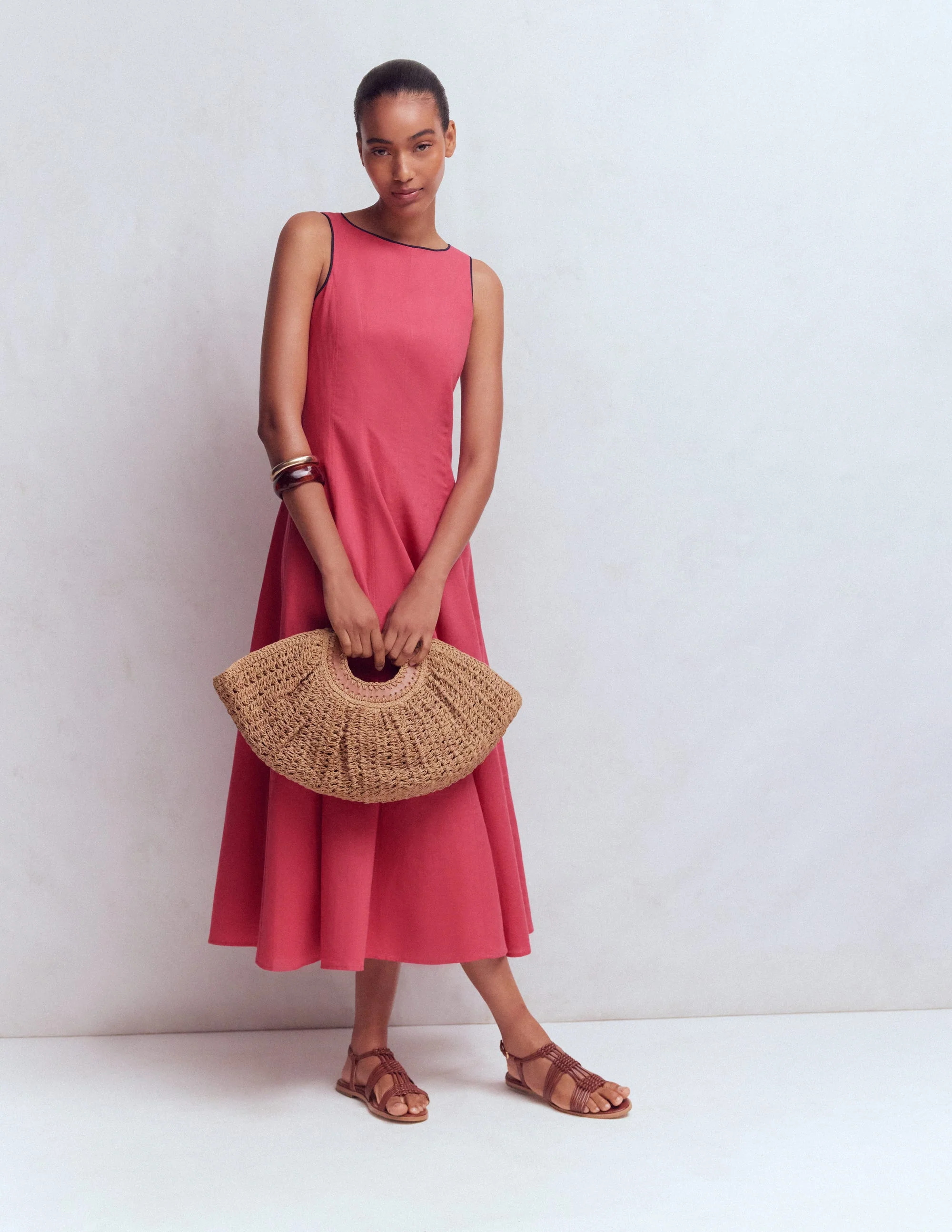Annet Linen Blend Midi Dress-Cherry Blush - Image 3