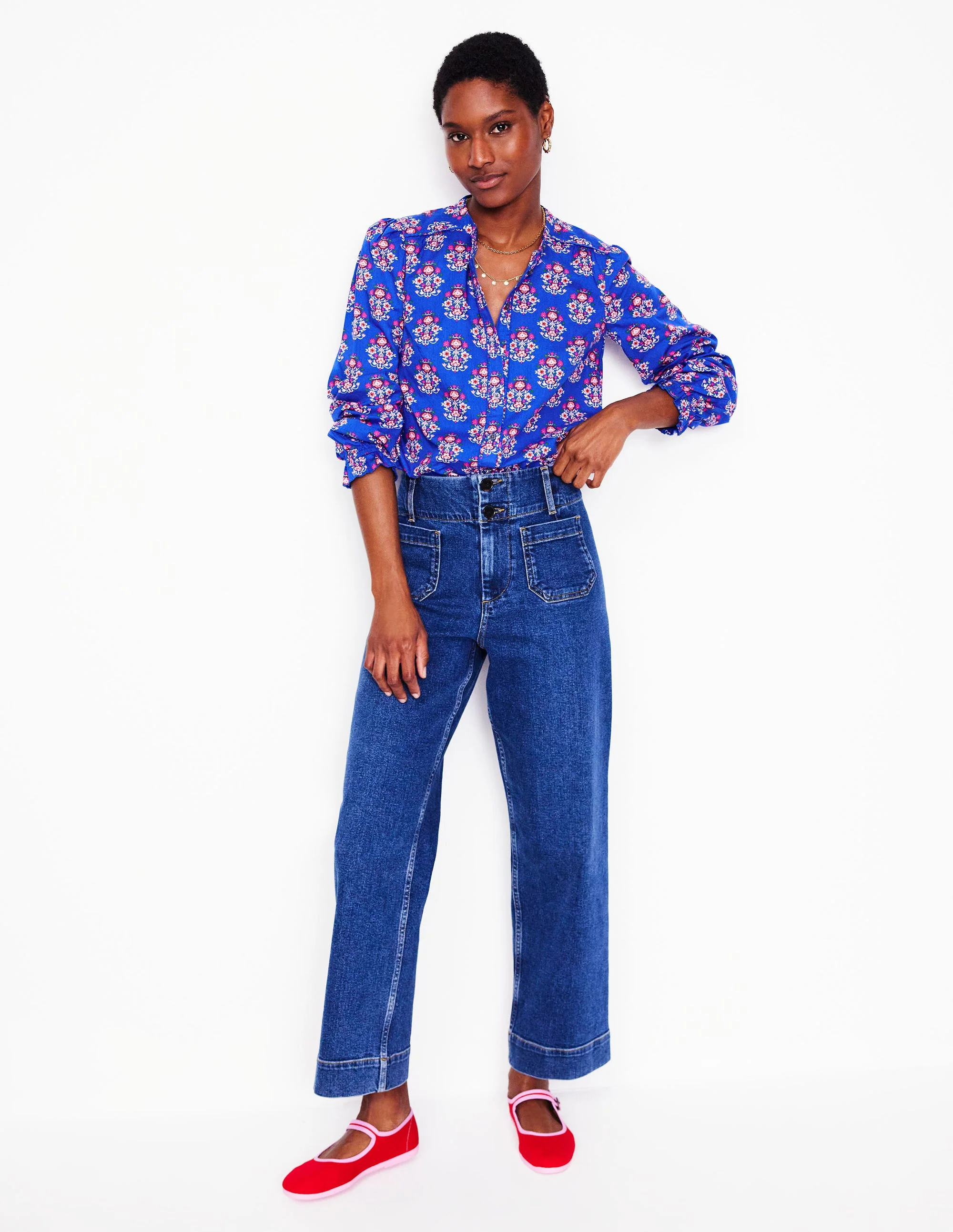 Arabella Cotton Blouse-Bright Blue, Wildflower Stamp - Image 2