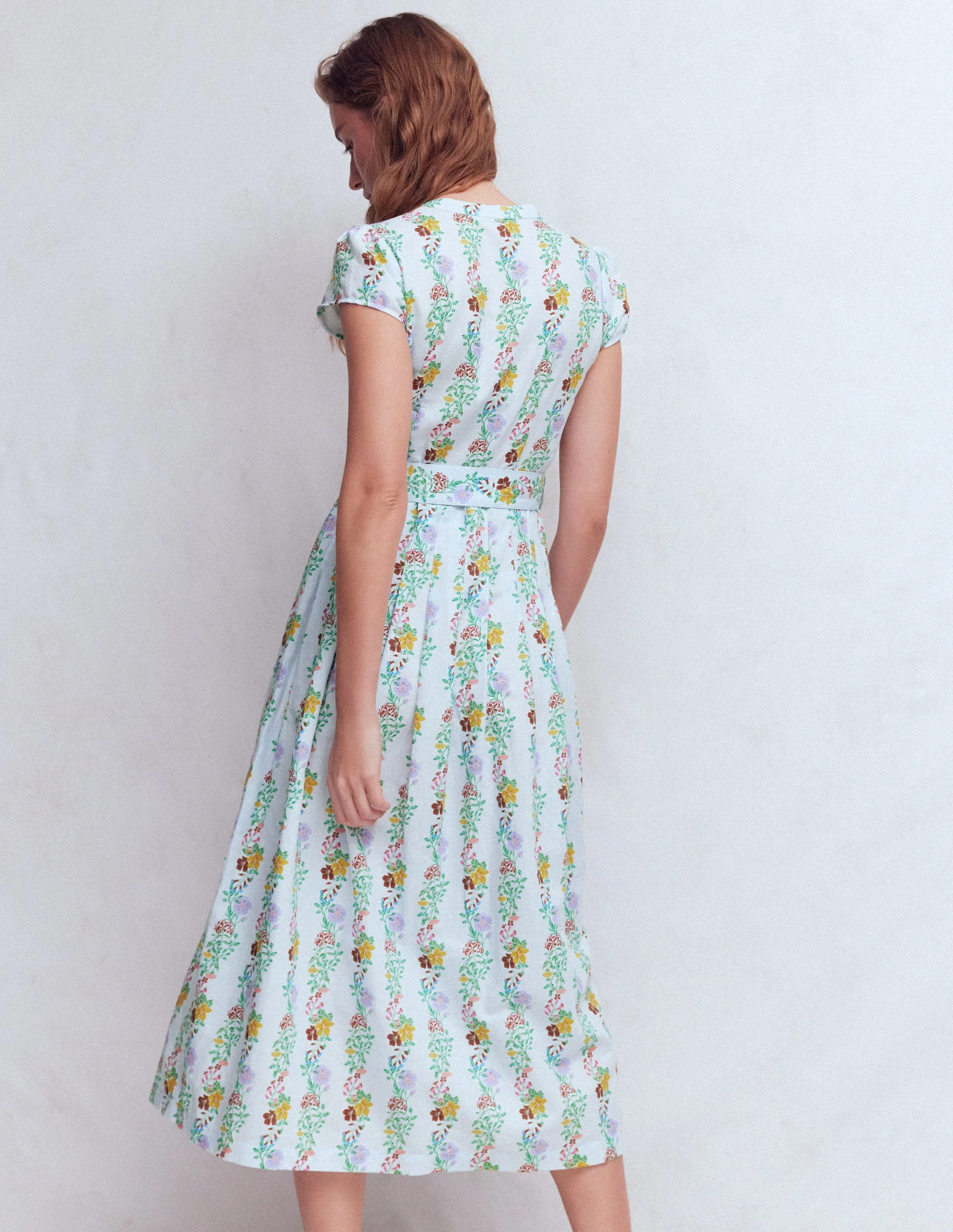 Arabella Linen Blend Dress-Ice Cube Blue, Blossom Trail - Image 5
