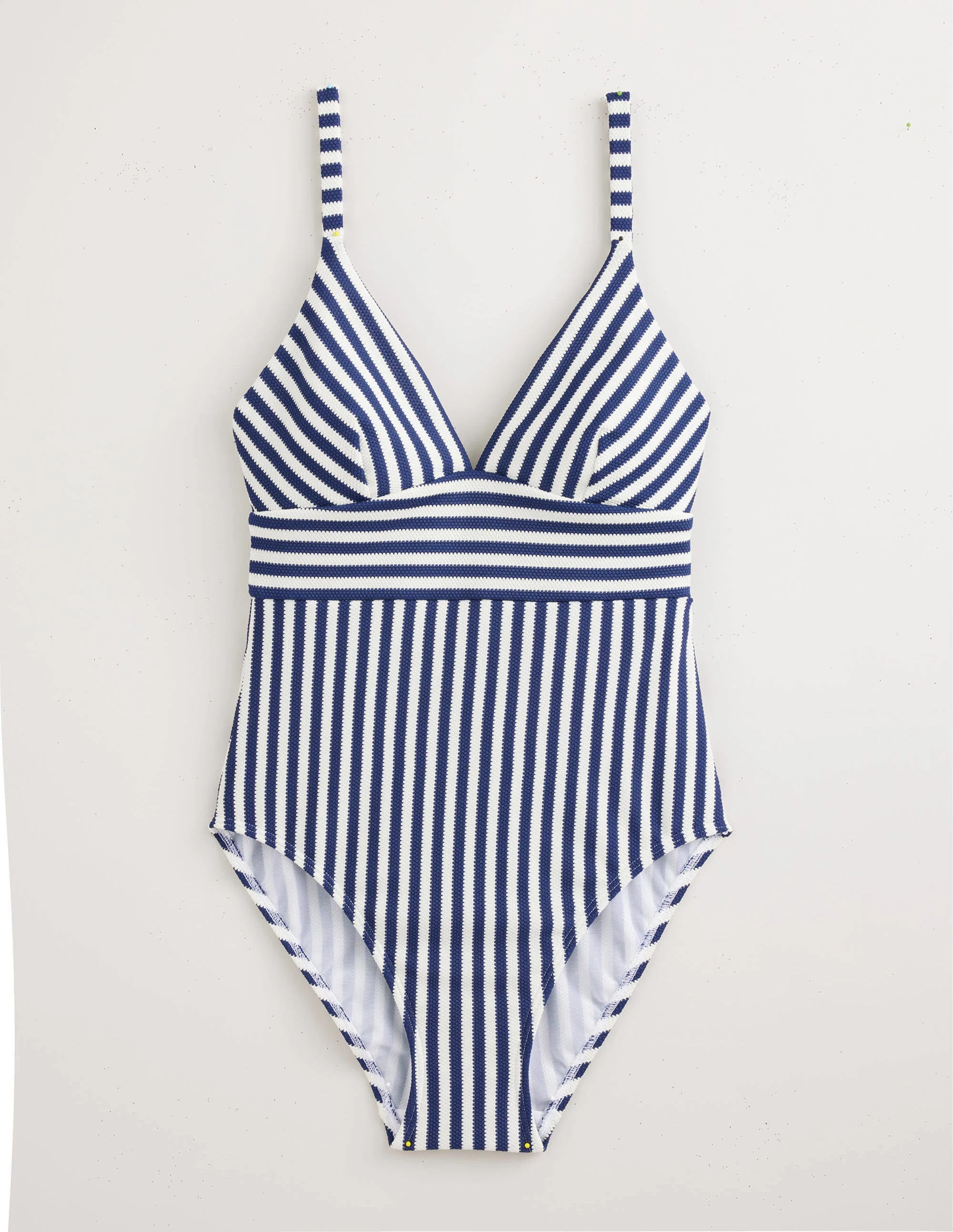 Arezzo V-neck Panel Swimsuit-Navy, Ivory Texture Stripe - Image 9