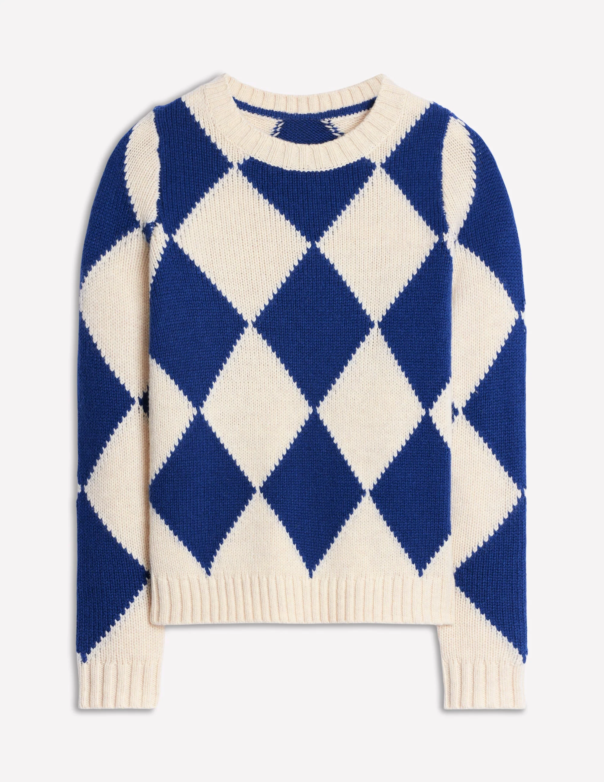 Argyle Crew Neck Sweater-Ecru Marl, Bright Blue - Image 5