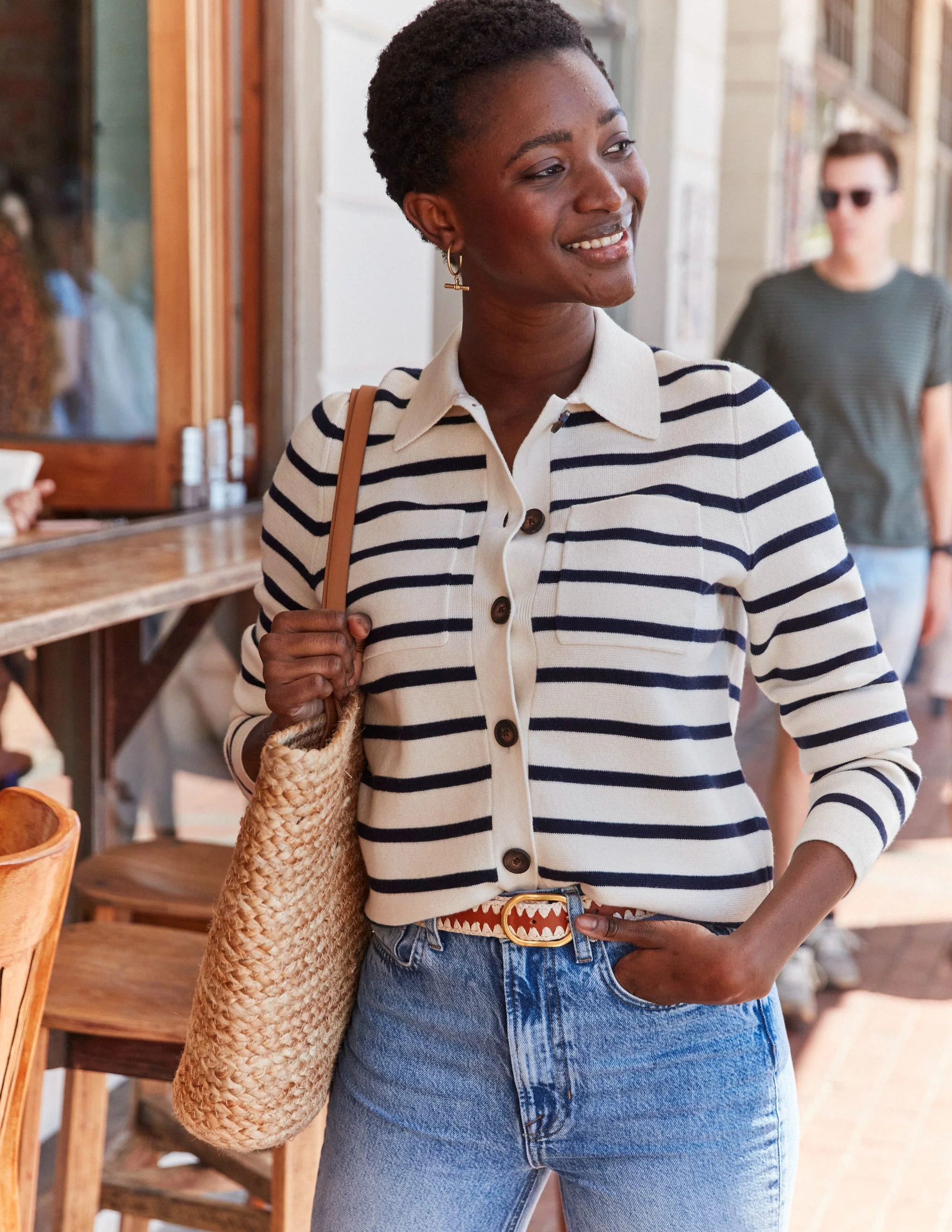 Astrid Knitted Shirt-Warm Ivory/ Navy - Image 5