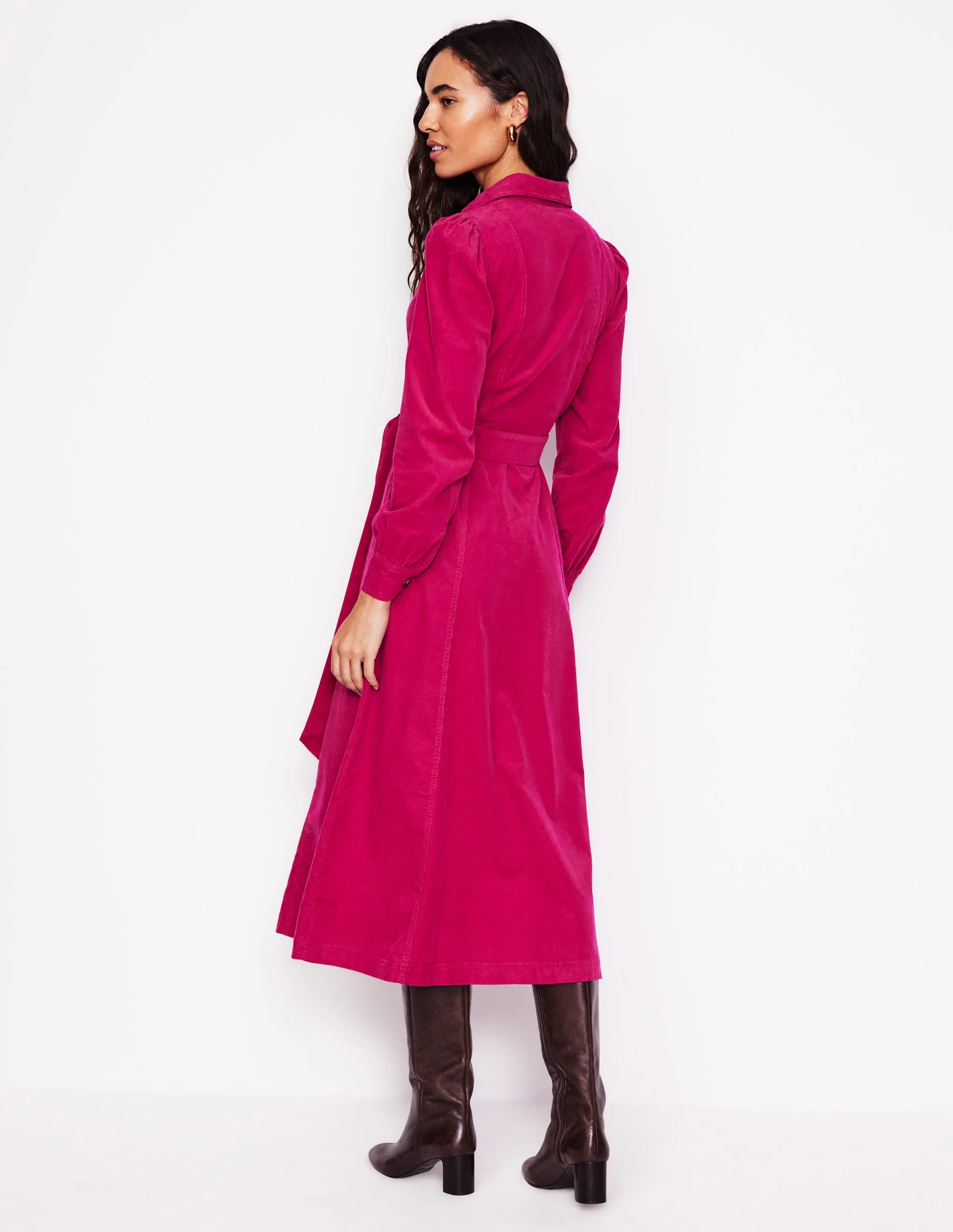 Aubrey Cord Midi Shirt Dress-Cherry Jam - Image 3