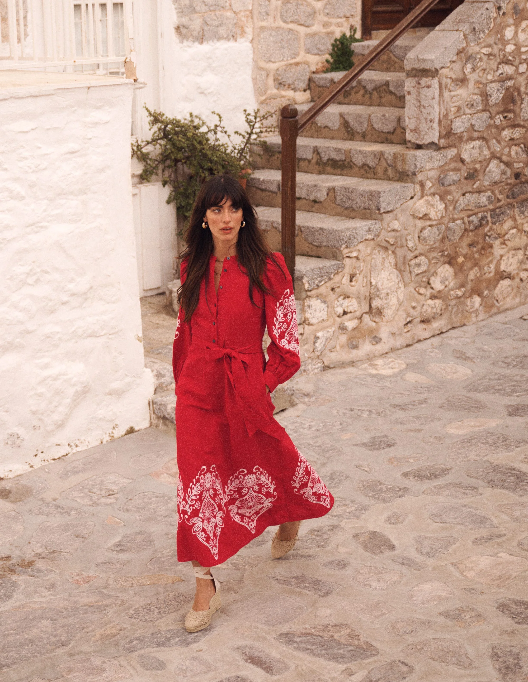 Ava Linen Blend Midi Dress-Red Embroiderie - Image 6