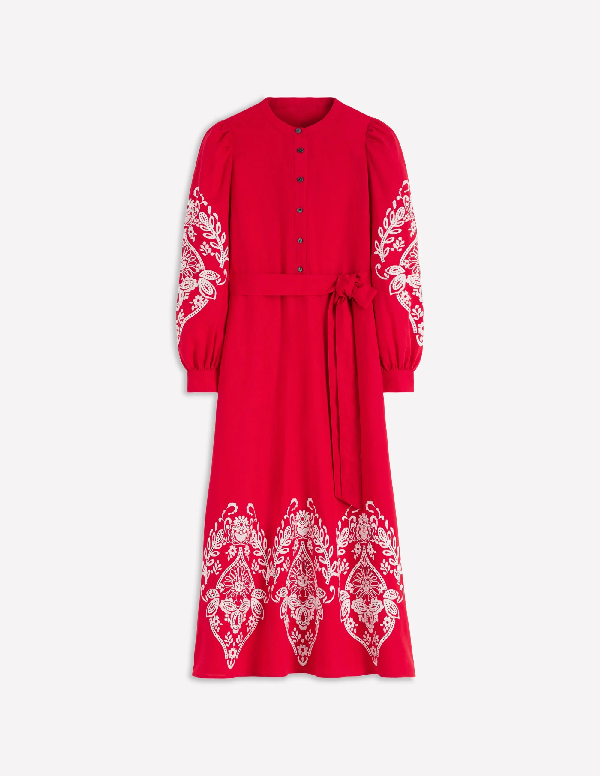 Ava Linen Blend Midi Dress-Red Embroiderie - Image 7