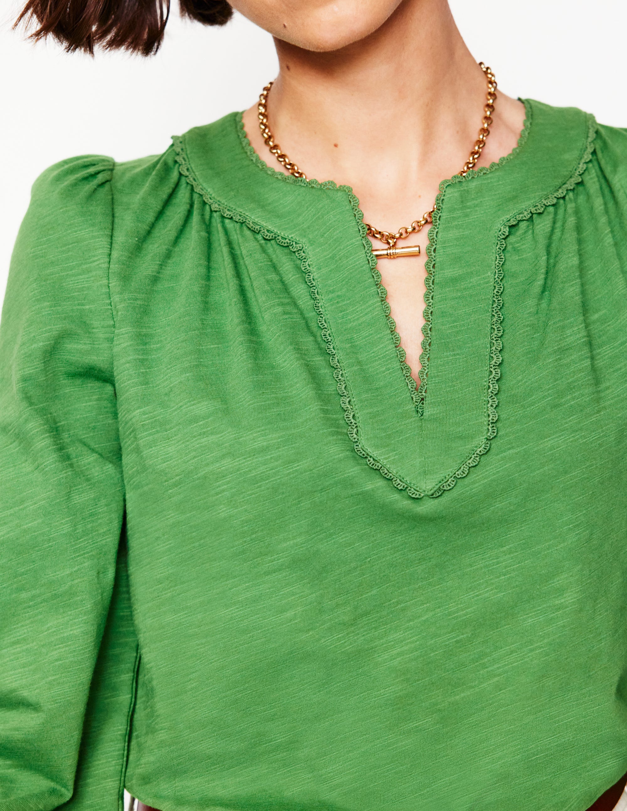 Ava Long Sleeve Trim Top-Paradise Green - Image 3