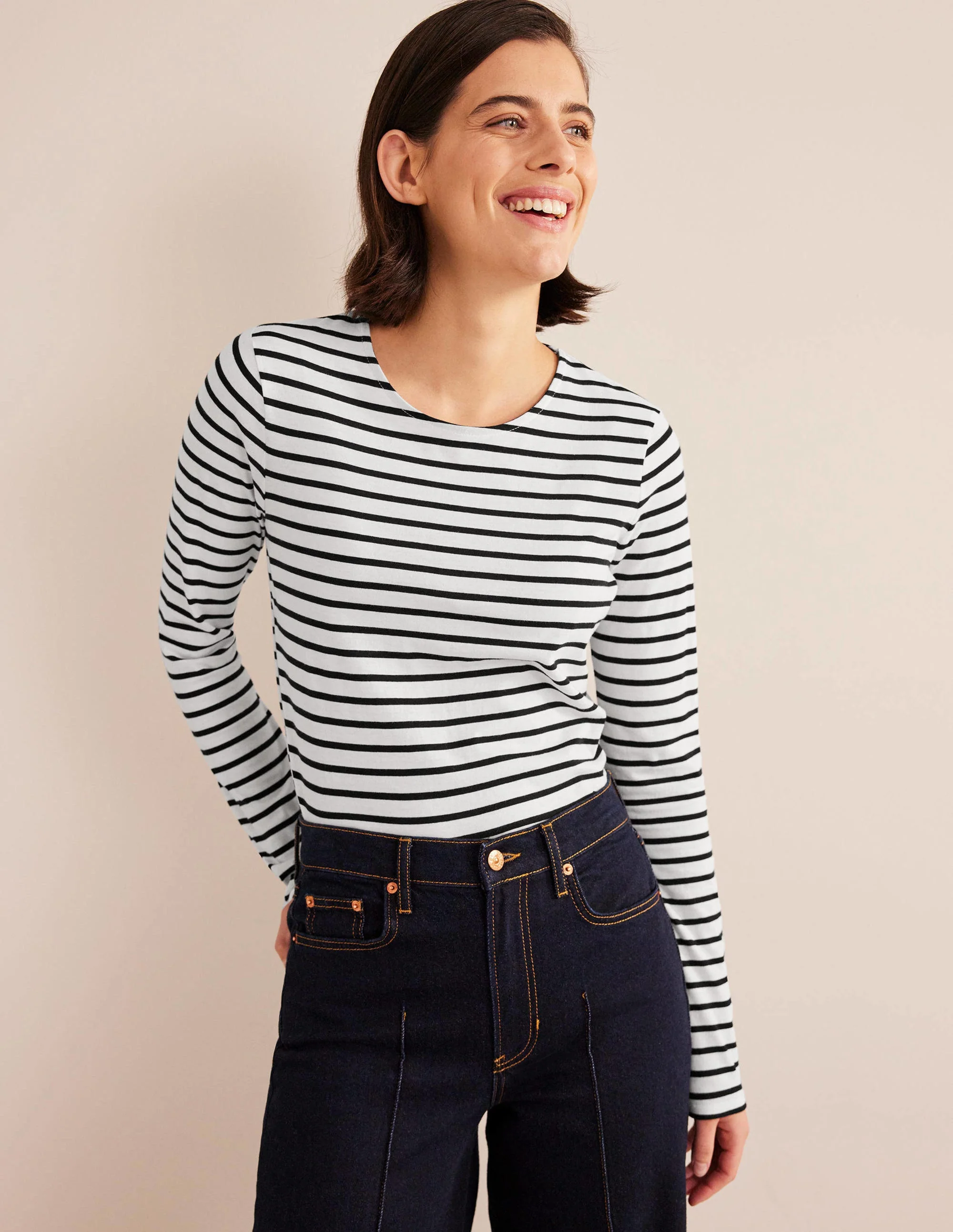 Bea Long Sleeve Breton-Ivory, Black - Image 4