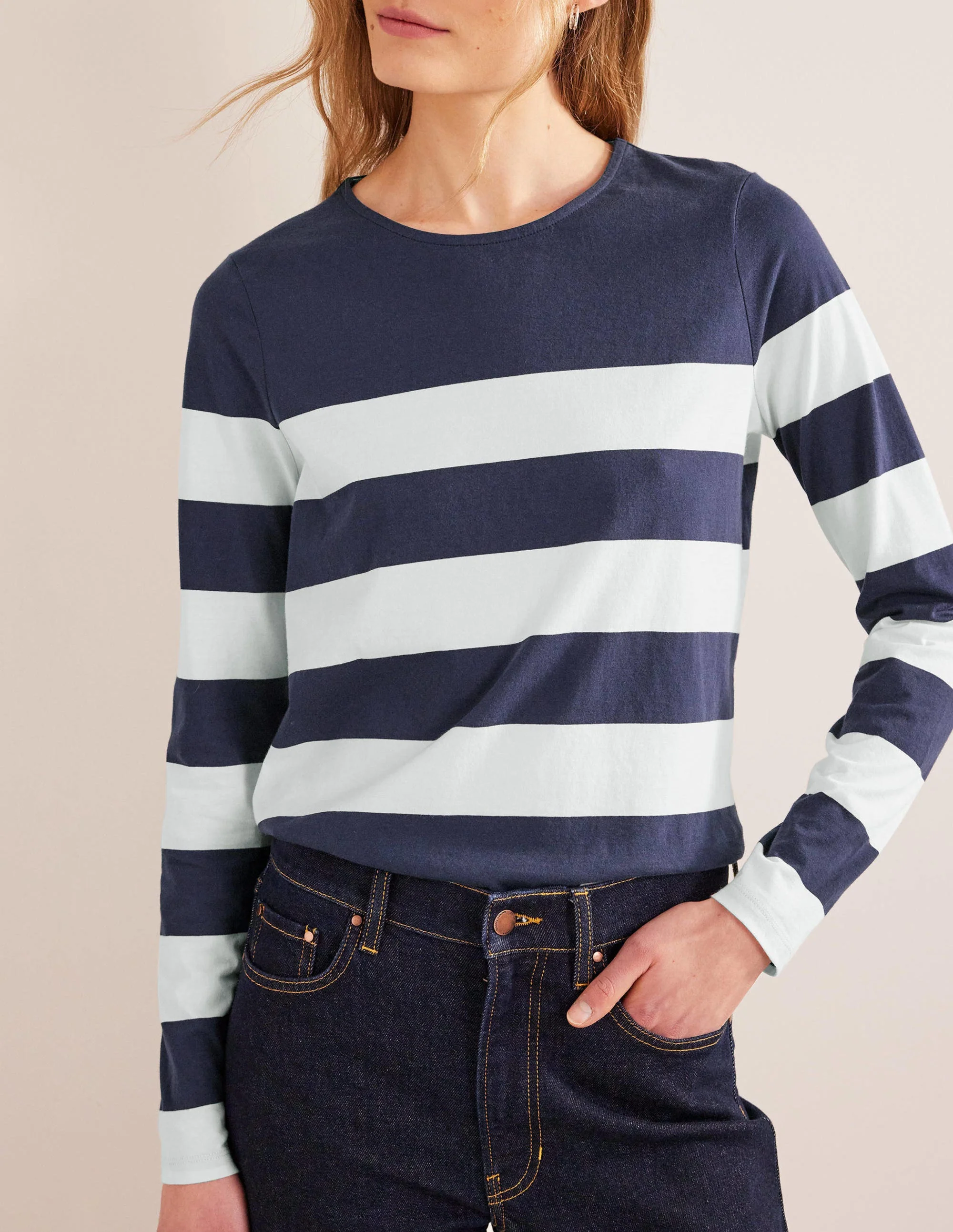 Bea Long Sleeve Breton-Navy/ Ivory Wide Stripe - Image 4