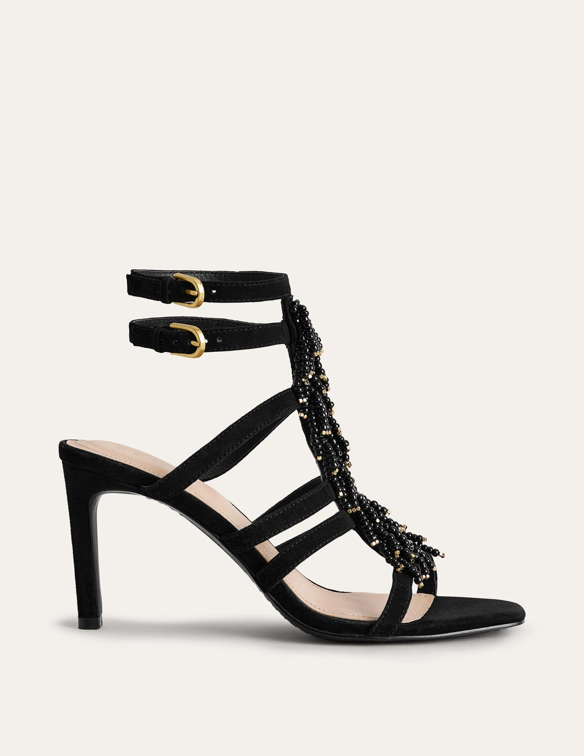 Beaded Heeled Sandals-Black - Image 3