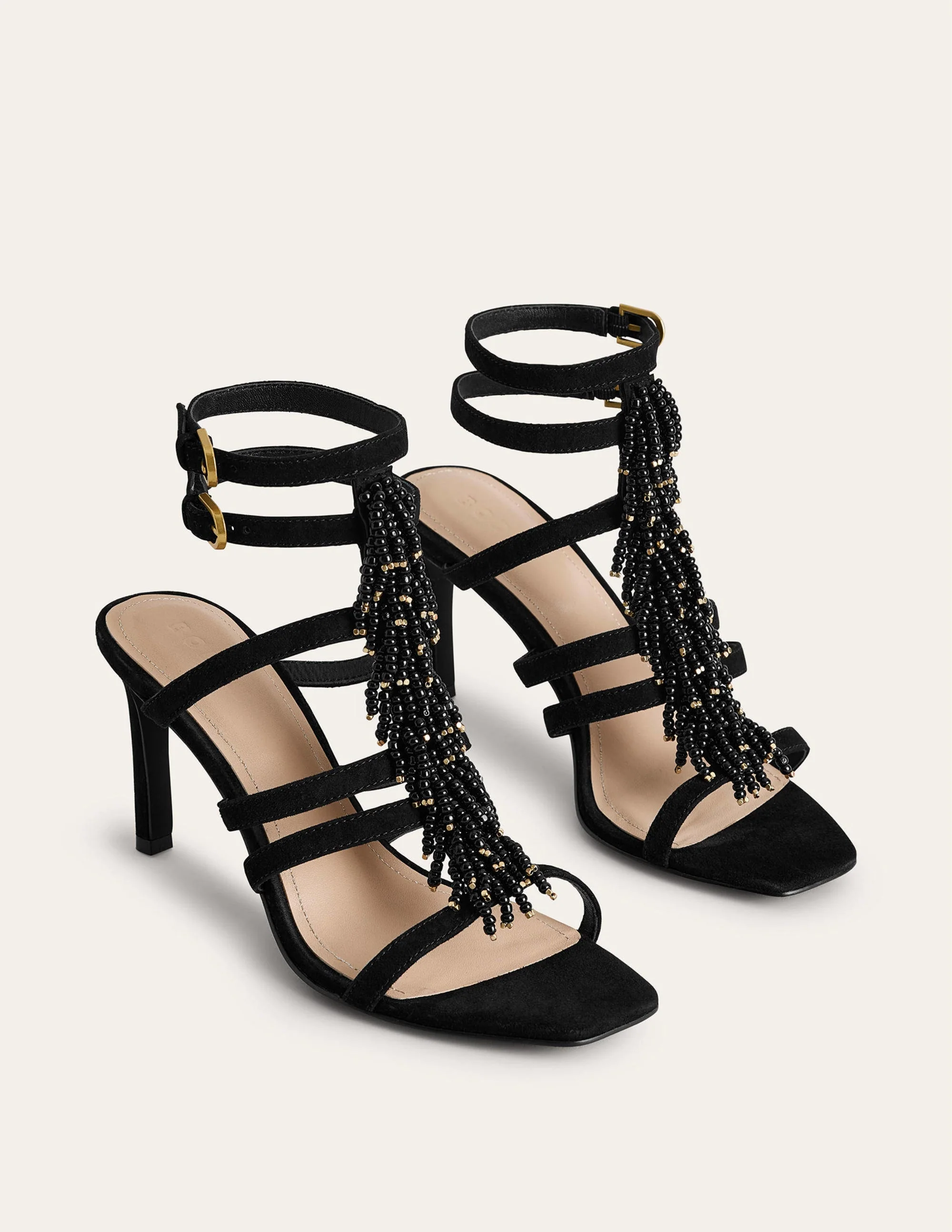 Beaded Heeled Sandals-Black - Image 4