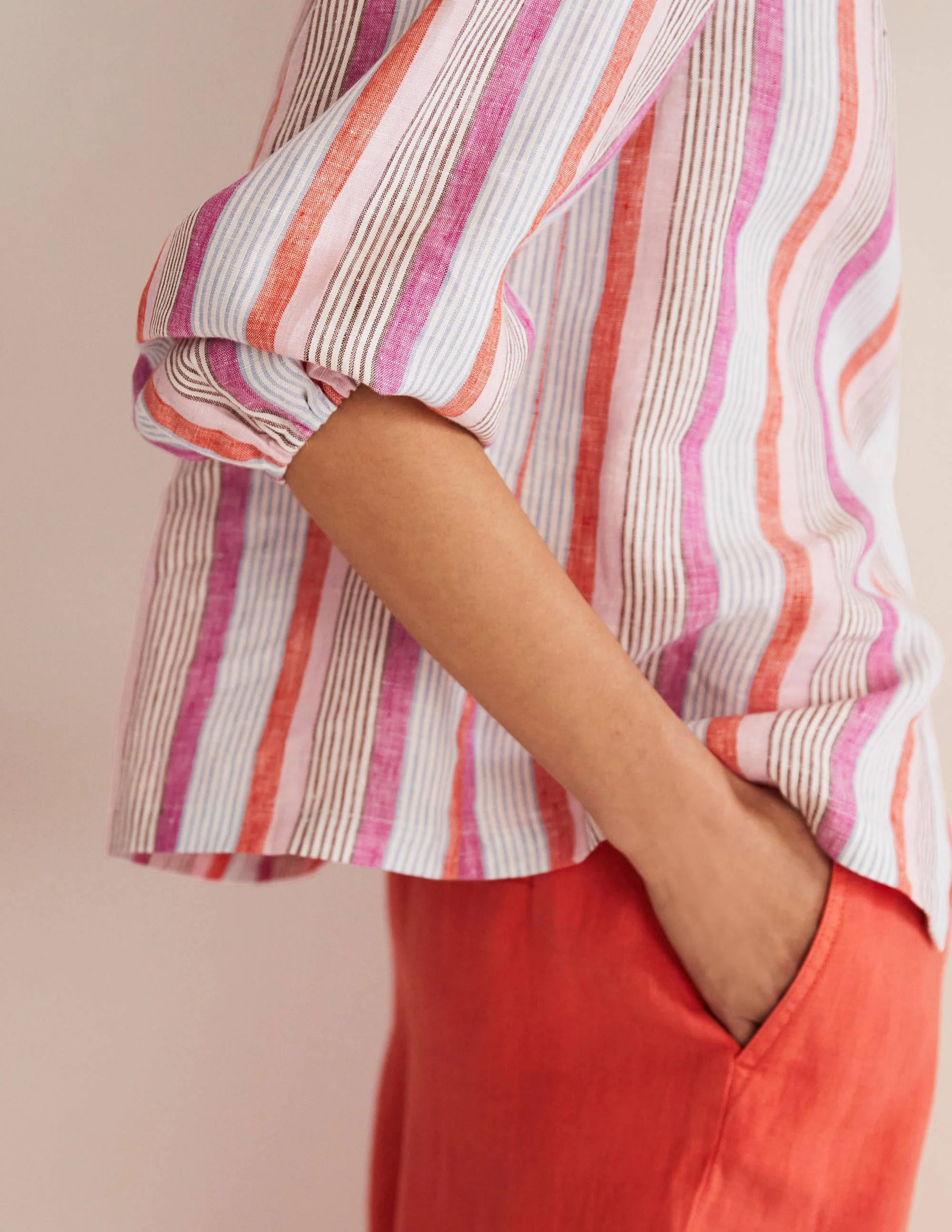 Becky Full Sleeve Linen Blouse-Firecracker, Cameo Pink Stripe - Image 2