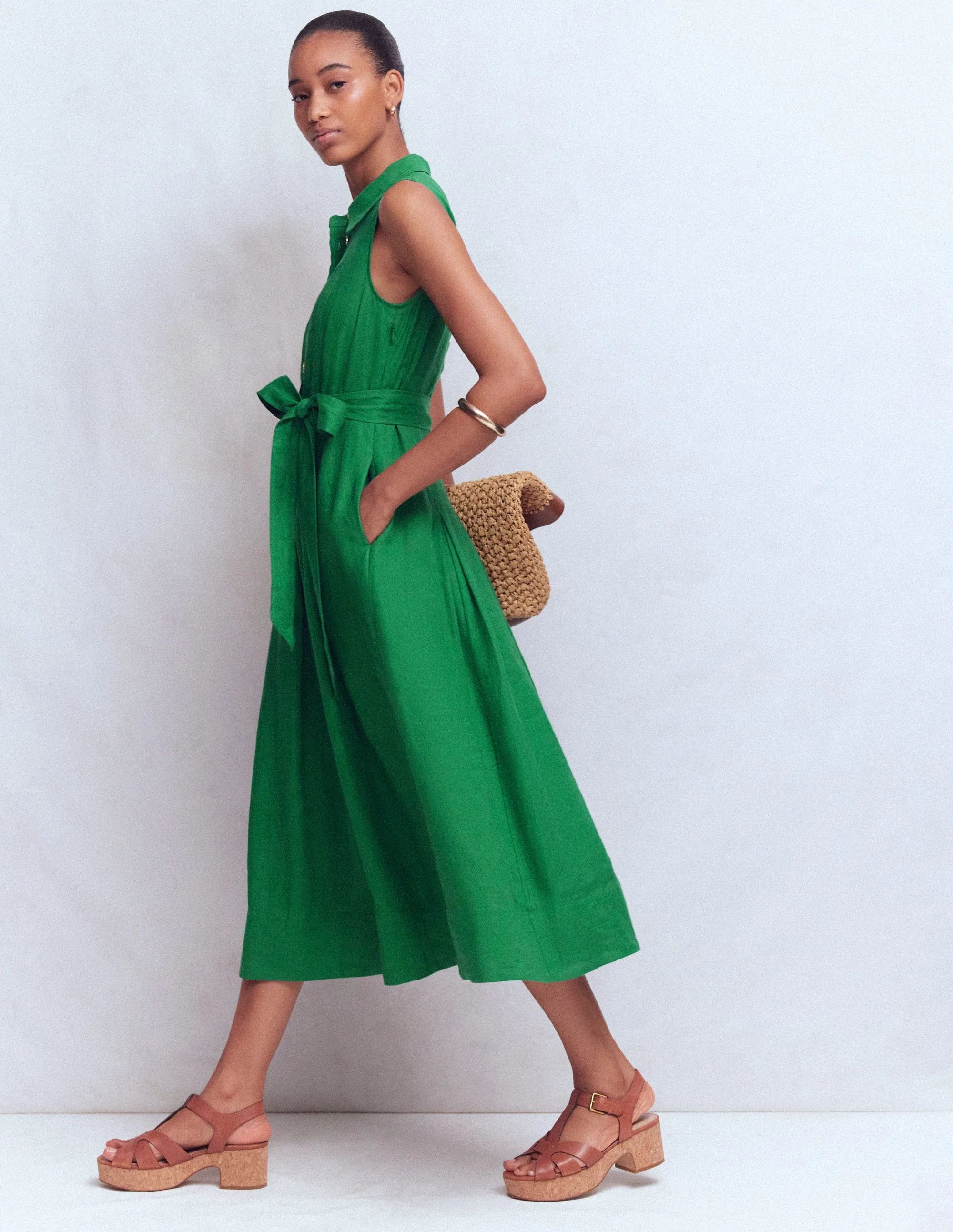 Belinda Linen Shirt Dress-Fresh Green - Image 4