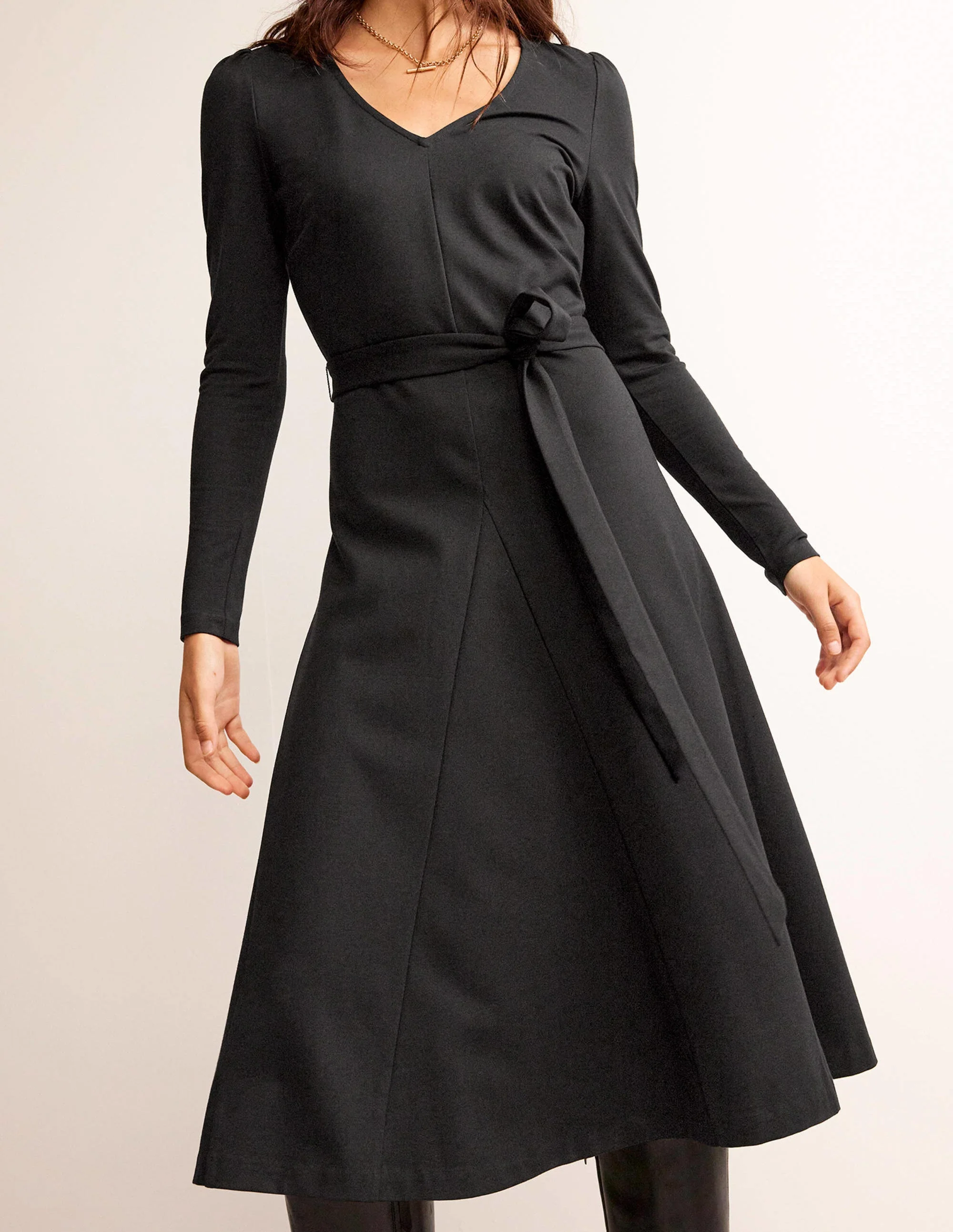 Bella Ponte V-Neck Midi Dress-Black - Image 2