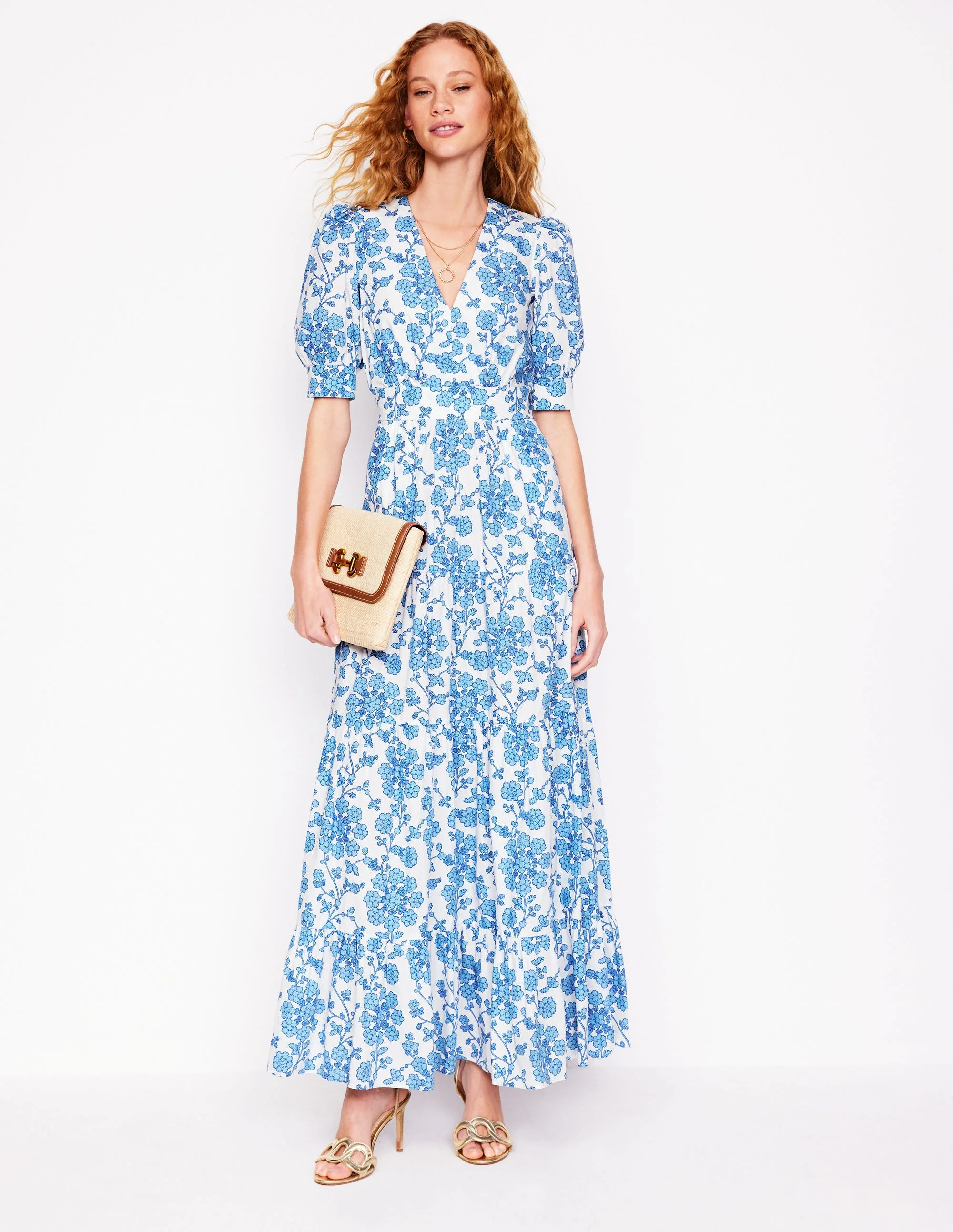 Bella Puff Sleeve Maxi Dress-Ivory, Trailing Yarrow - Image 5