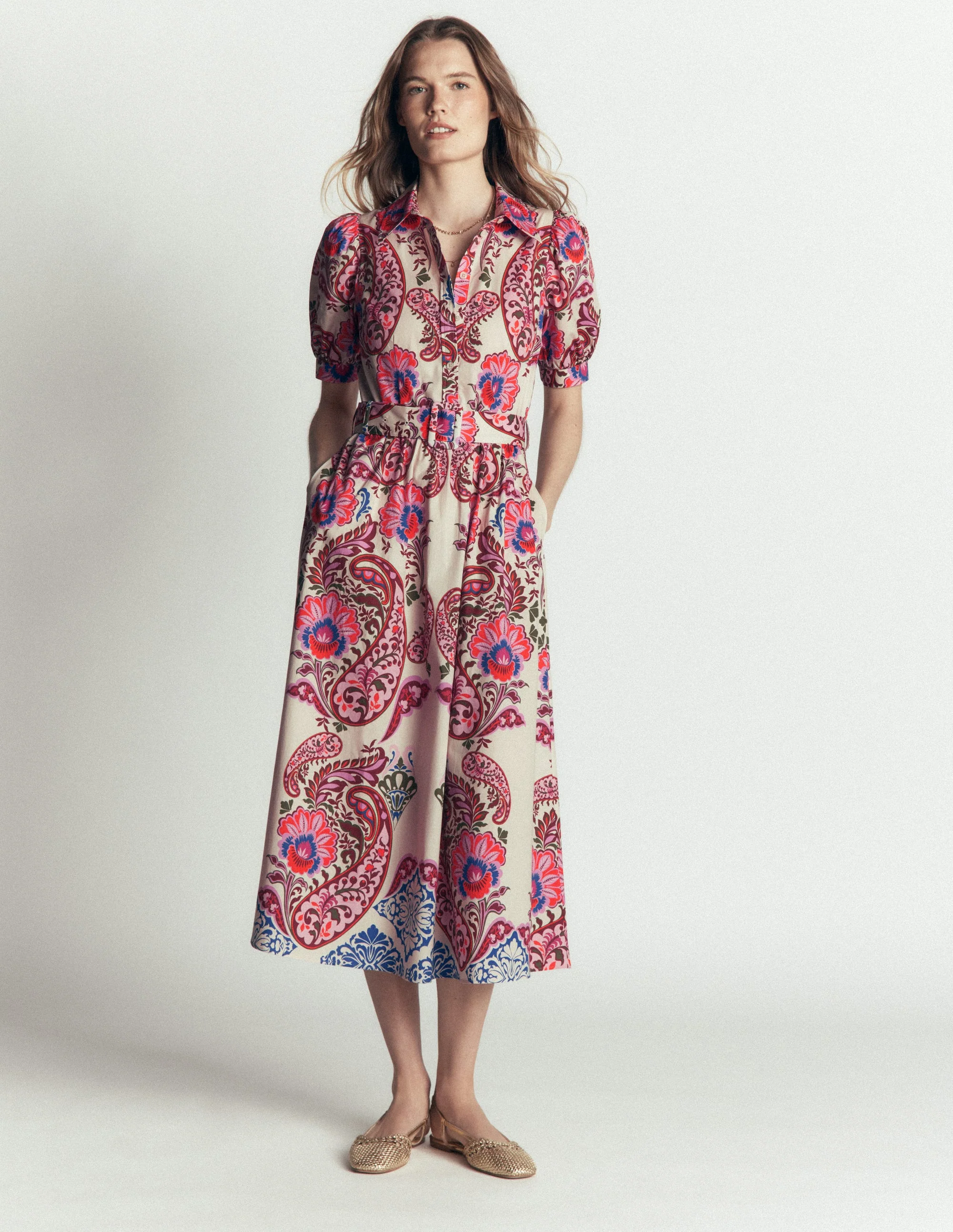 Belted Cotton Midi Dress-Multi, Bohemia Dream - Image 6