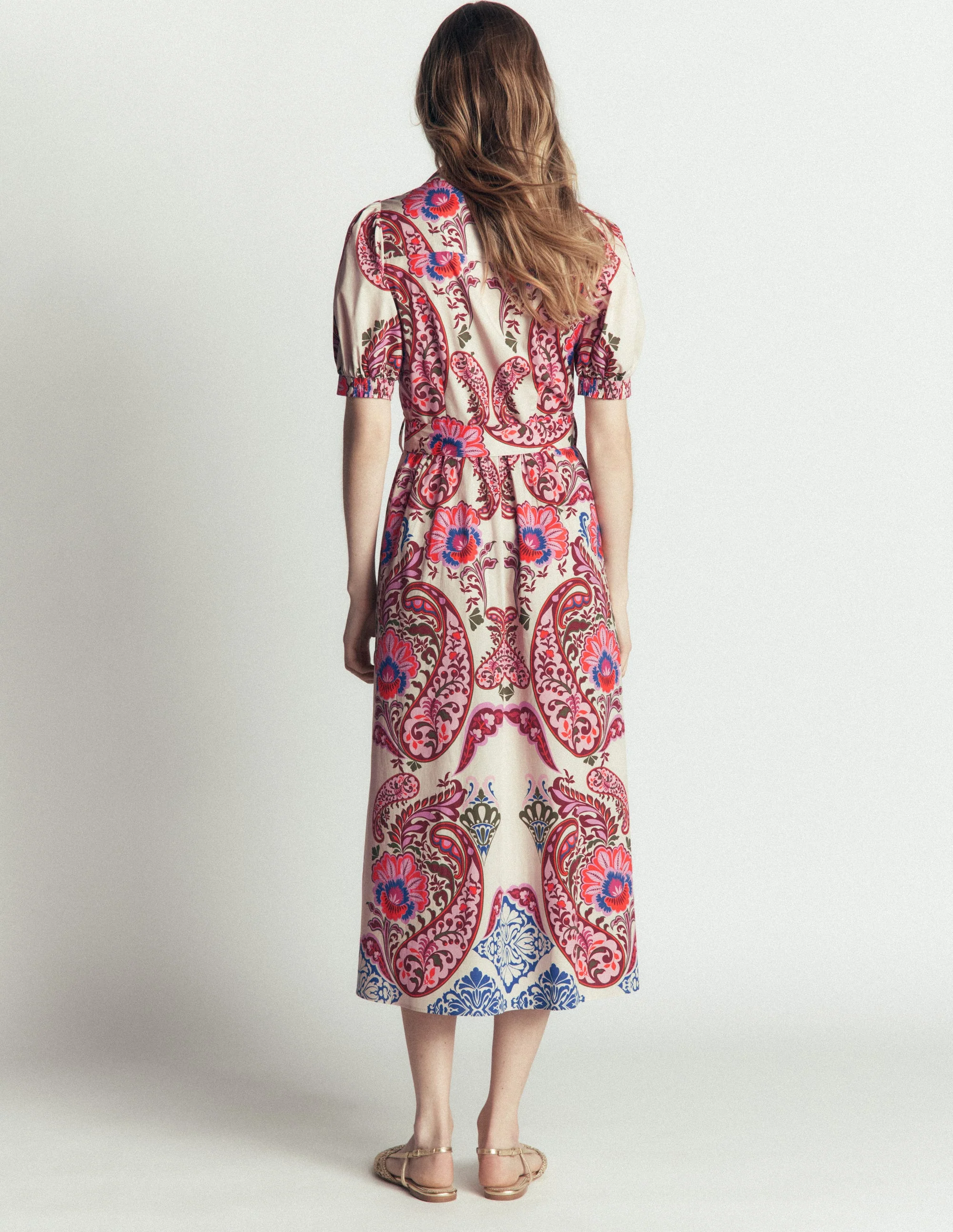 Belted Cotton Midi Dress-Multi, Bohemia Dream - Image 7