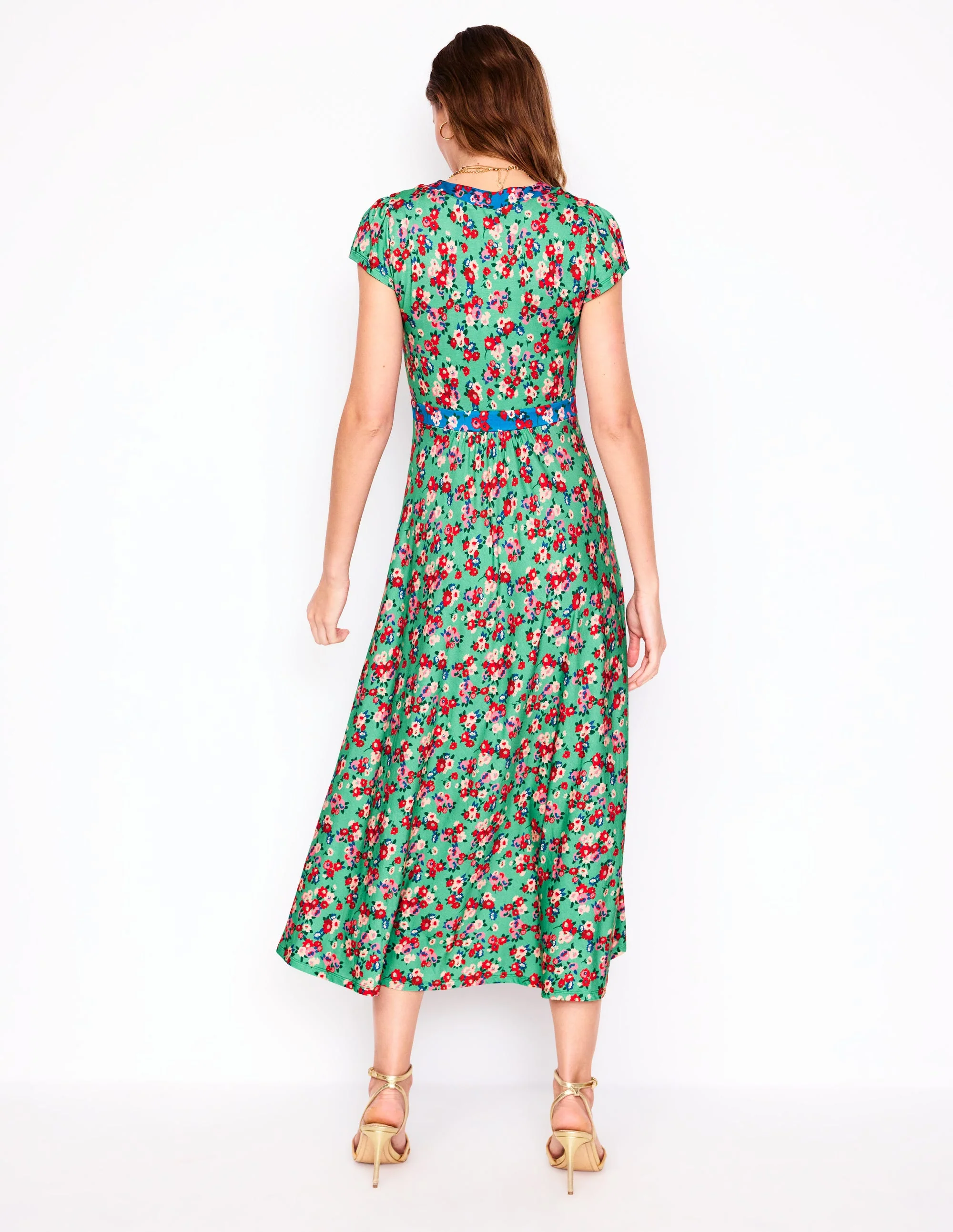 Bias Cut Jersey Midi Dress-Jade, Painterly Posy - Image 3