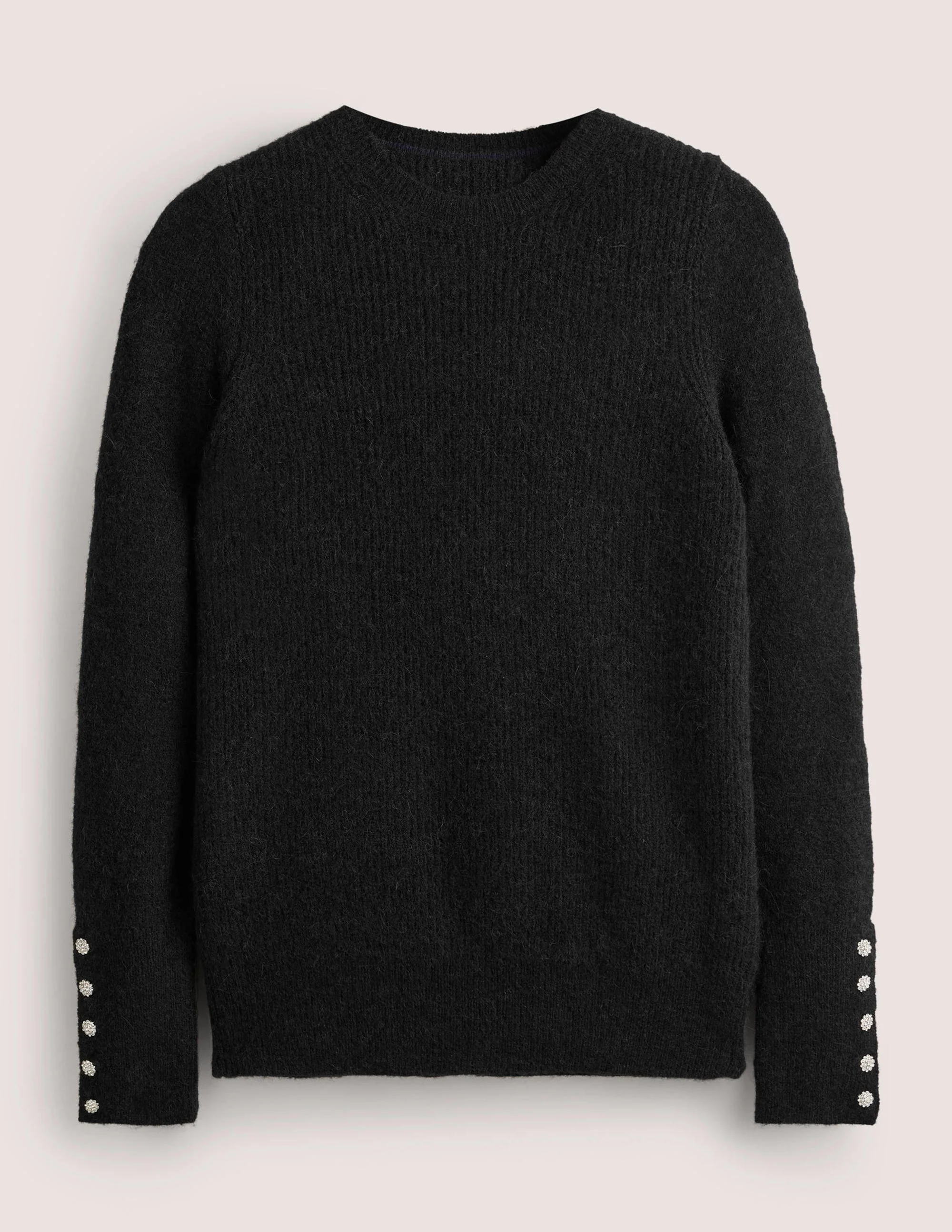 Black Jewel Button Fluffy Sweater-Black - Image 6