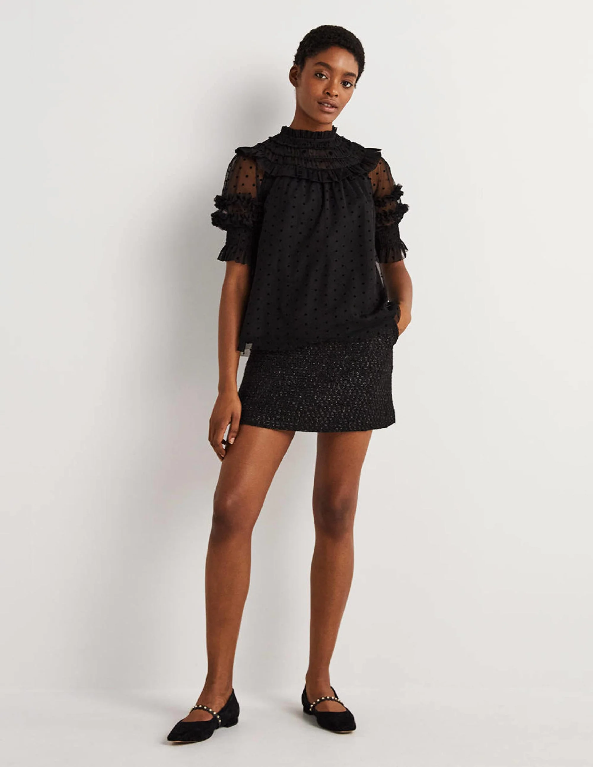 Black Polka Dot Tulle Party Top-Black - Image 5