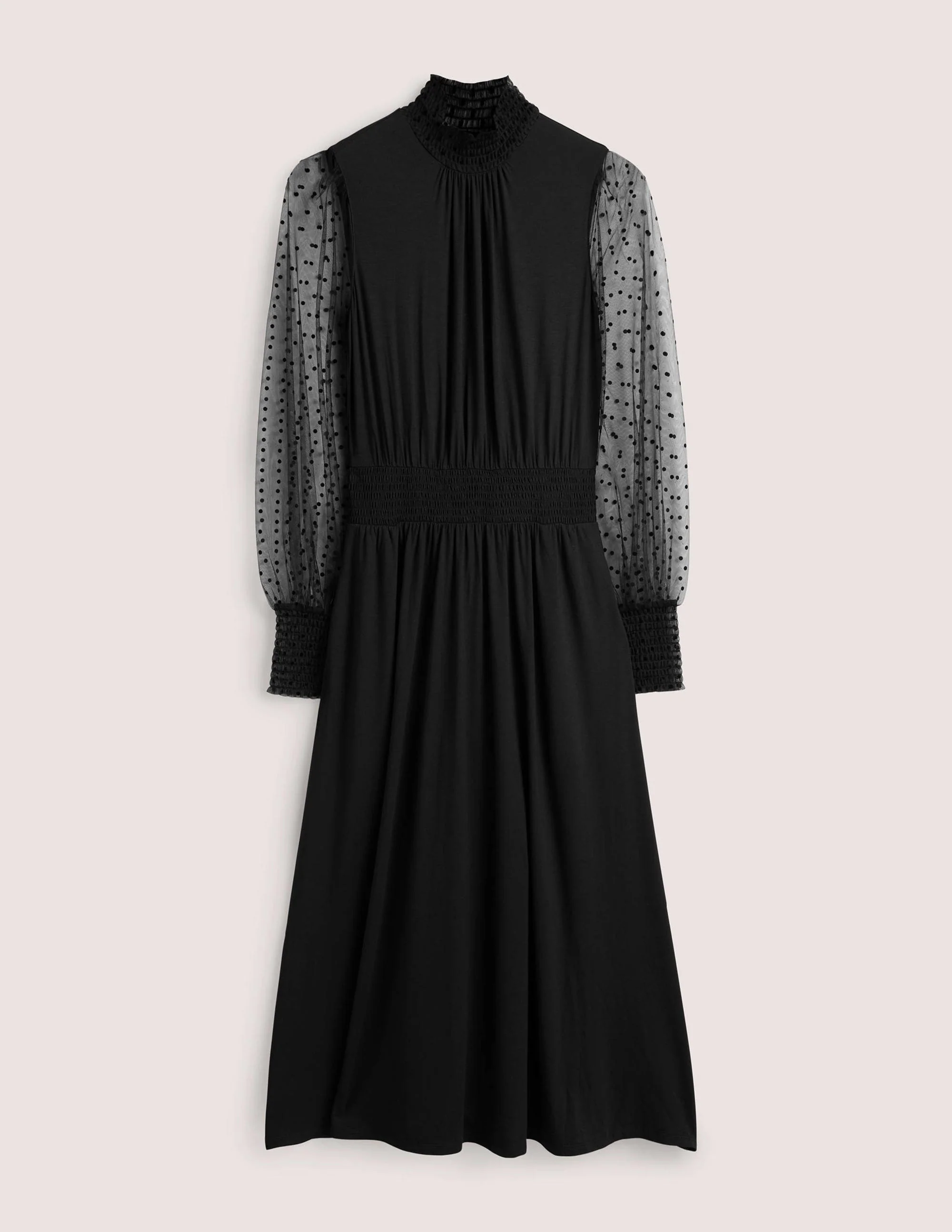 Black Tulle Sleeve Midi Party Dress-Black - Image 6