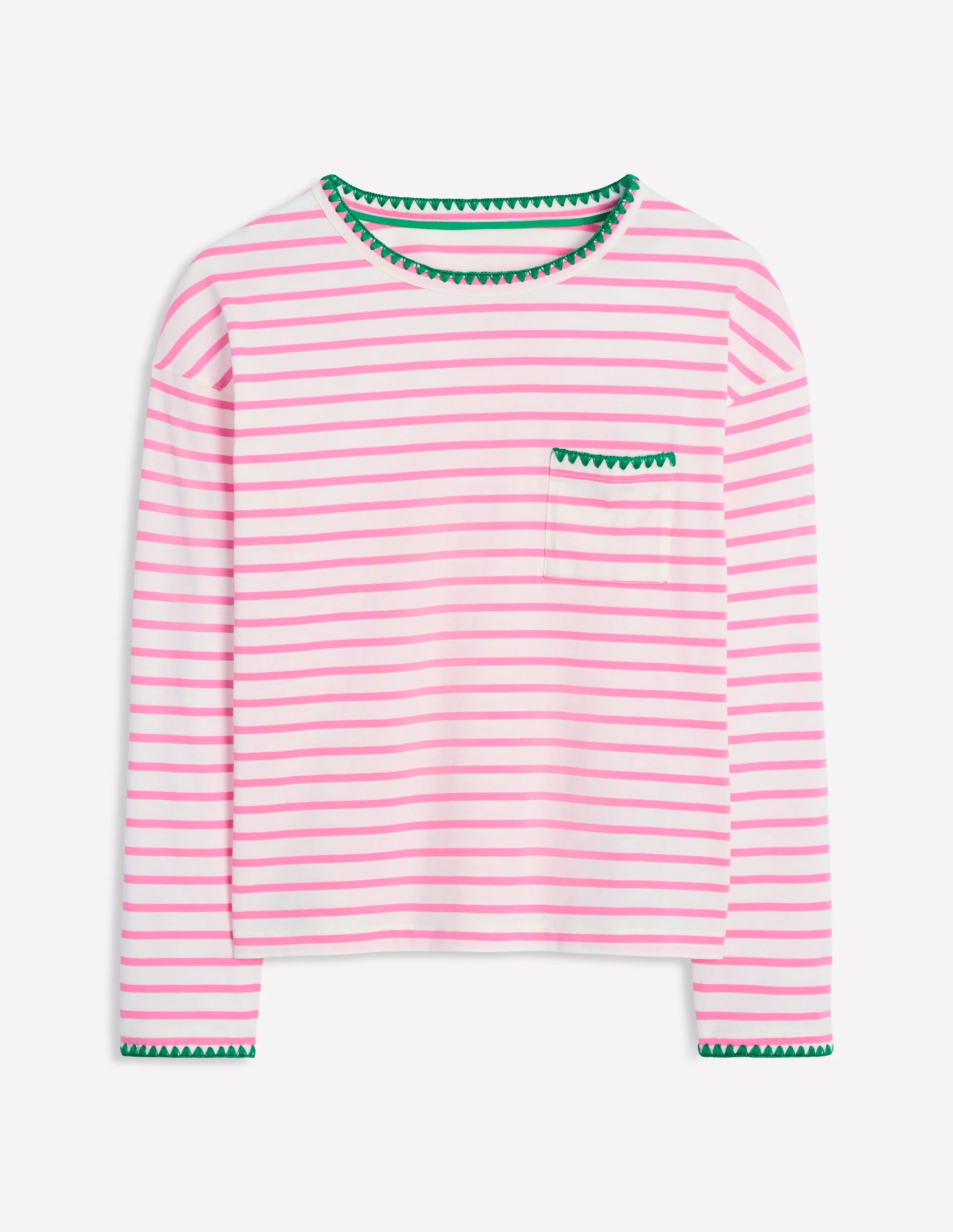 Blanket Stitch Boxy Top-Ivory, Pink Rose - Image 5