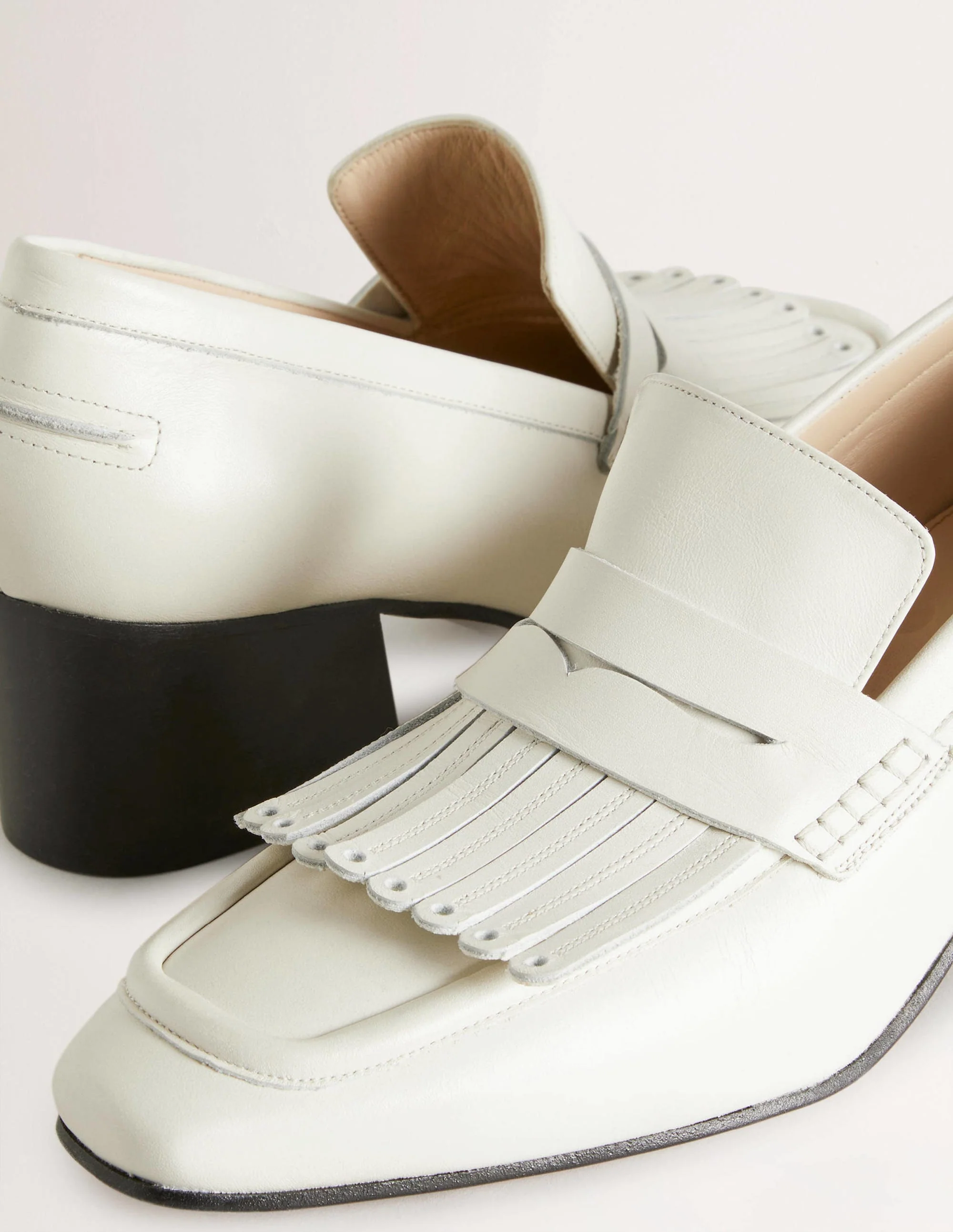 Block Heel Loafers-Off White - Image 3