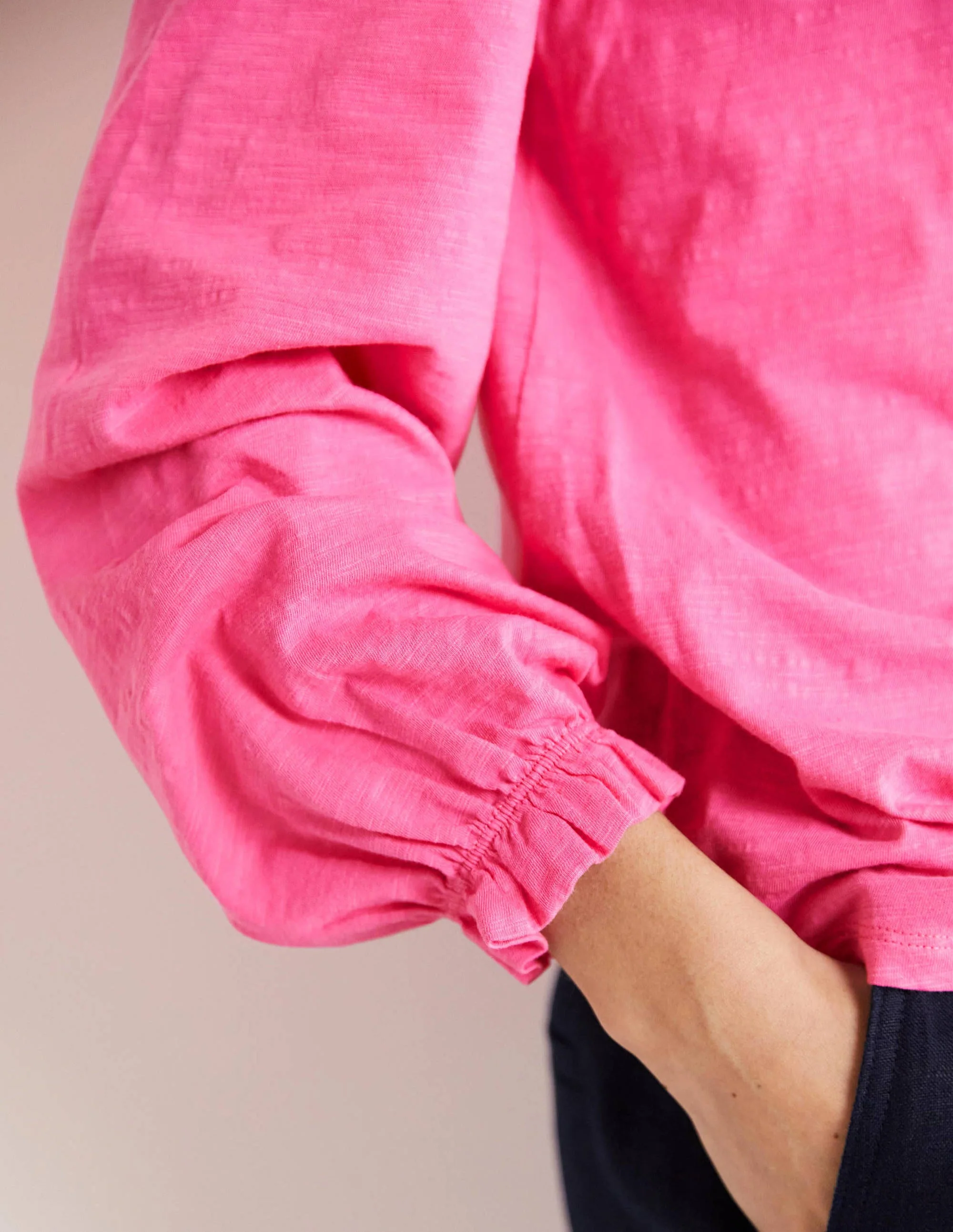 Blouson Cotton Crew Neck Top-Festival Pink - Image 2