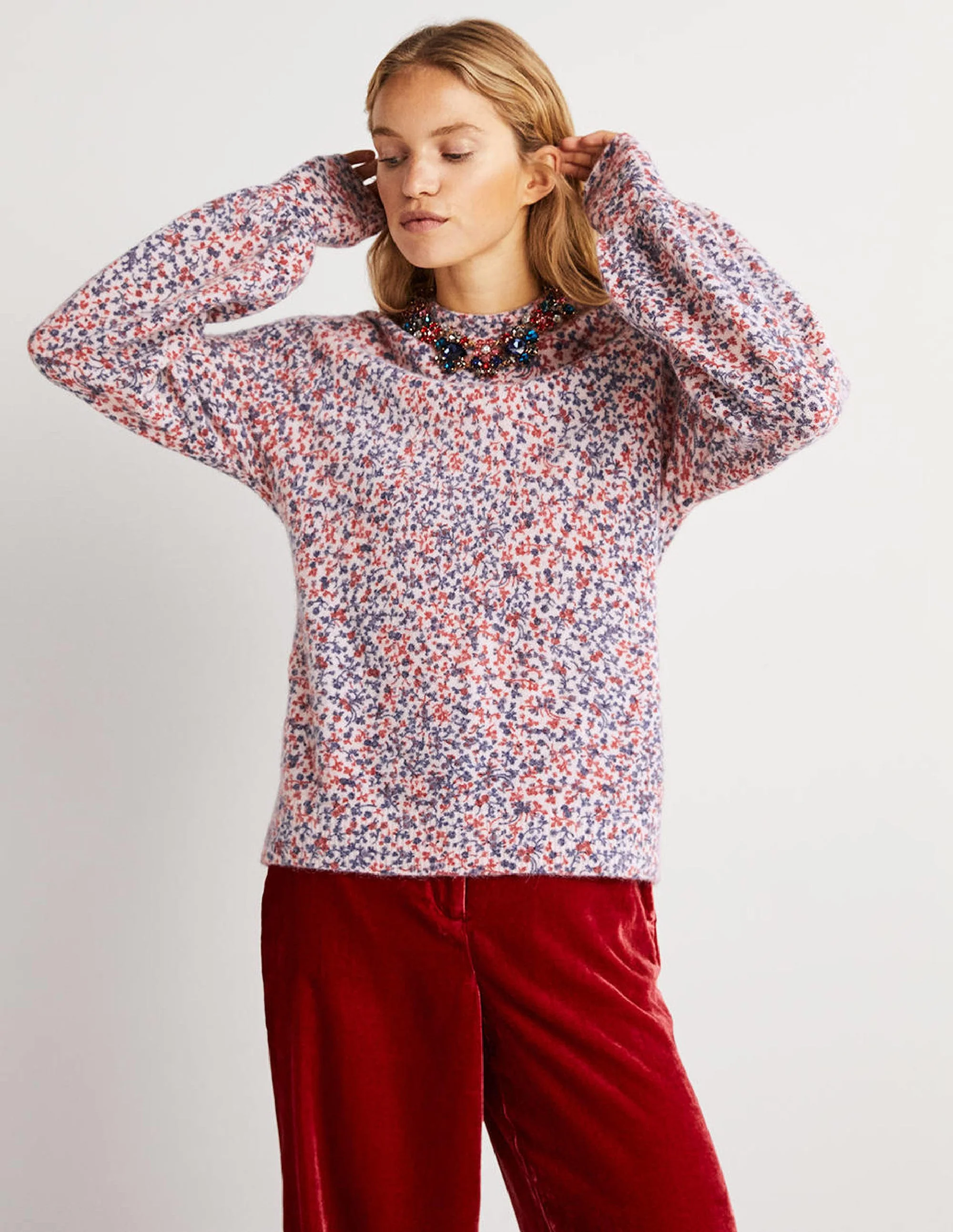 Blouson Sleeve Fluffy Sweater-Milkshake, Wild Vine - Image 4