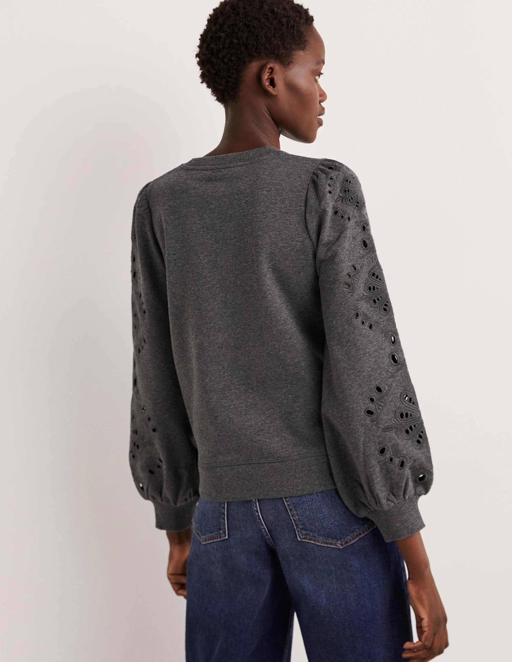 Blouson Sleeve Sweatshirt-Charcoal Marl - Image 3